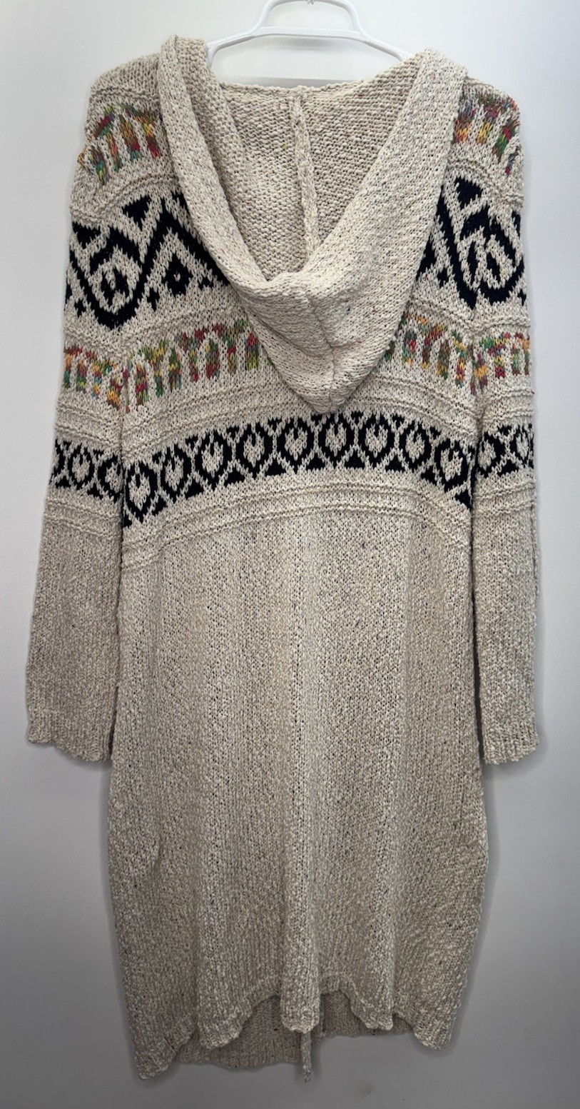 Easel Long Aztec Chunky Cardigan Button Up Hooded Bright Colorful Outdoor S/M