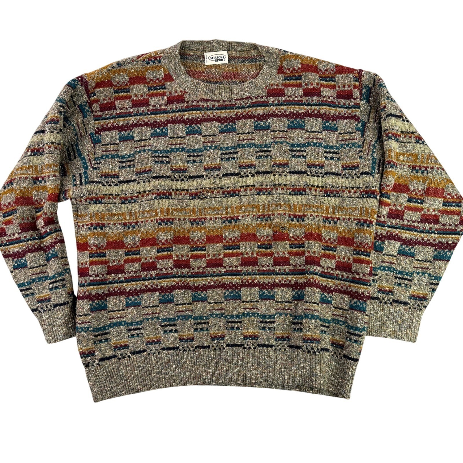 Missoni Sport Sweater Men Large Multicolor Geometric Wool Blend Made in Italy