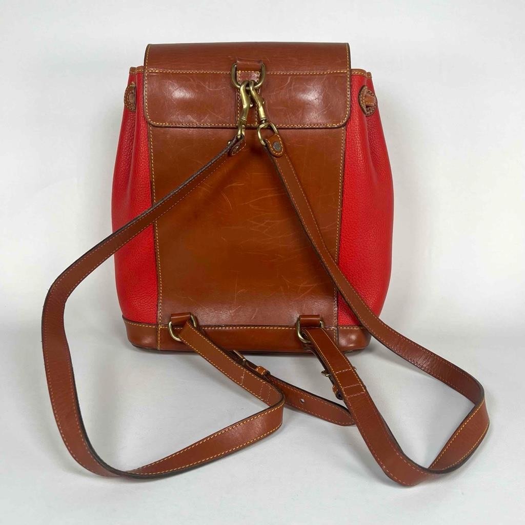 Dooney & Bourke Classic Collection All Weather Pebble Leather Red Tan Backpack