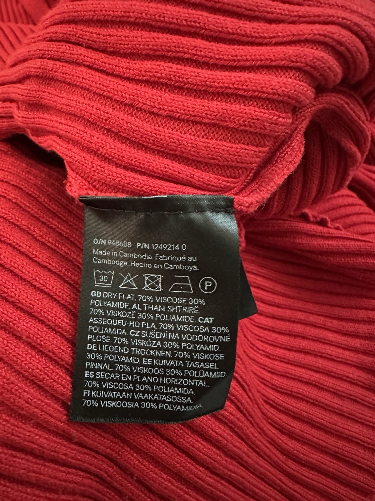 H&M Red Ribbed Knit V-Neck Button Front Midi Sweater Bodycon Dress XL