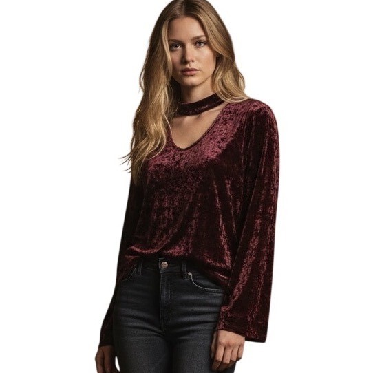 Sanctuary Velvet Choker V Neck Long Sleeve Flare Top Whimsigoth Romantic Vamp S