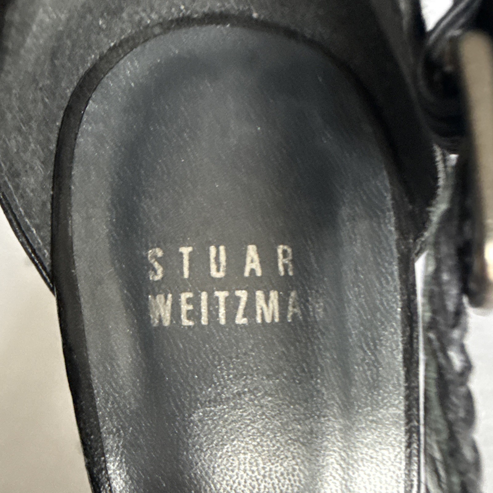 Stuart Weitzman Women’s 7.5 Black Beige Woven Leather Open Toe Platform
