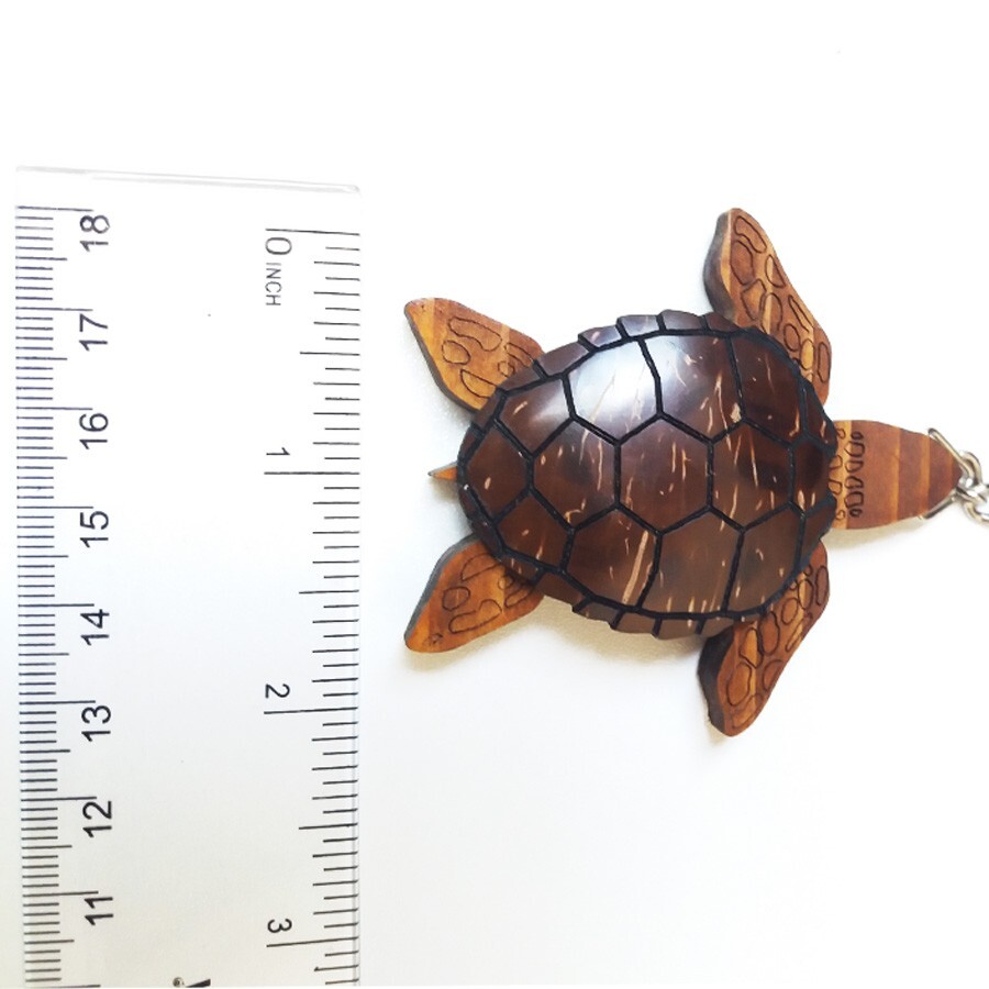 100% Handmade Woods and Coconut Shells Turtle figure key tag gift free shipping