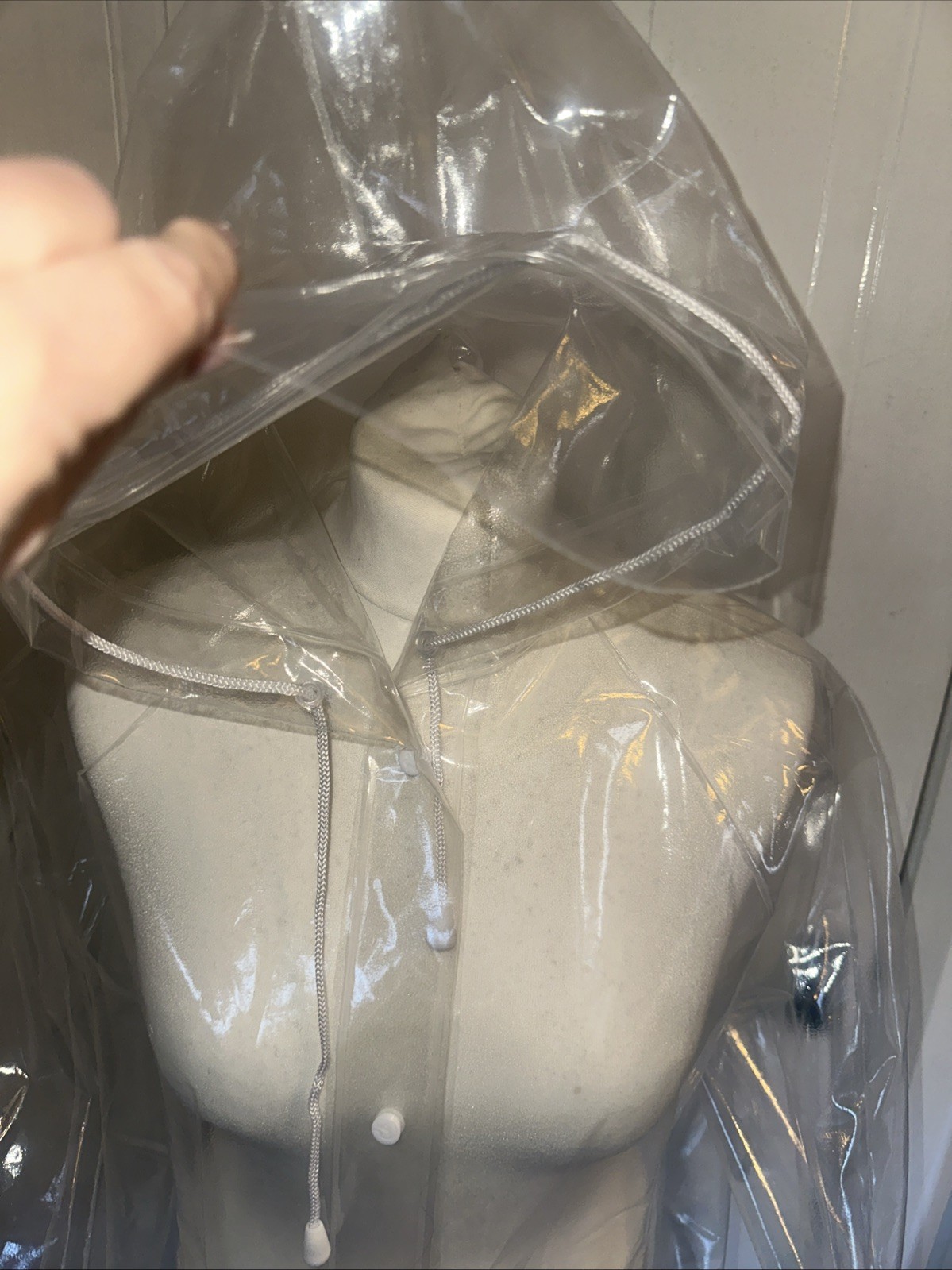 Erotic Waterproof PVC Plastic Vinyl Long Raincoat Mac Fetish SeeThrough 12/14