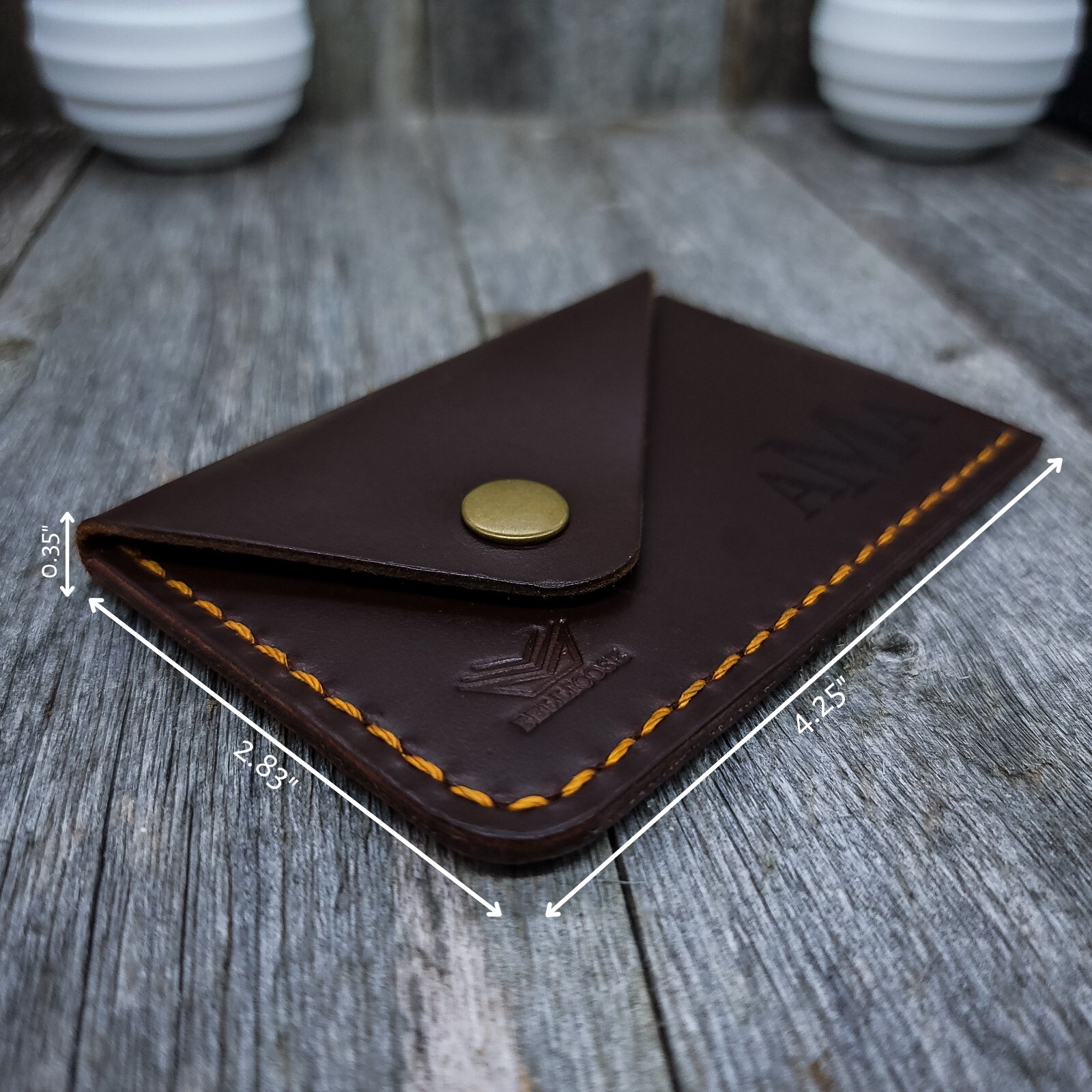 Compact Cards Holder Wallet Front Pocket Snap Leather Wallet Case Gift Engraving