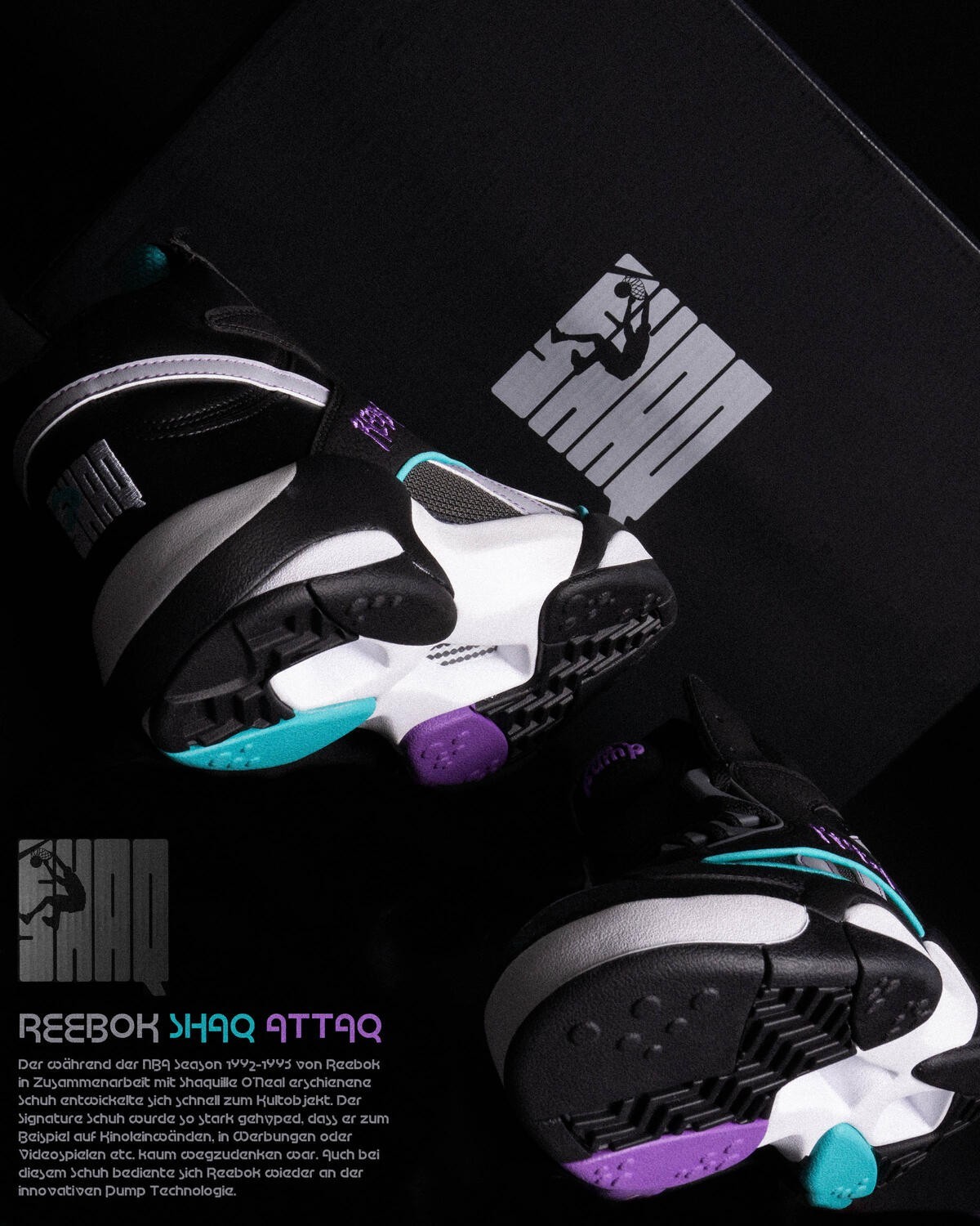 Reebok Shaq Attaq Pump US 13 Men’s Black White Purple Blacktop Retro HR0501 NIB