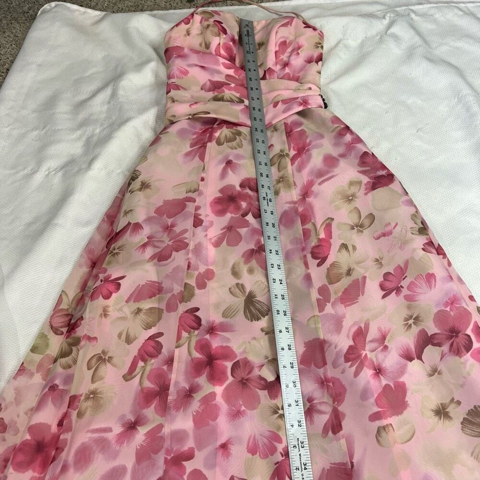 1990’s Pink Floral Mori Lee Prom Evening Gown Neck Strap‎ Formal Spring Valentin