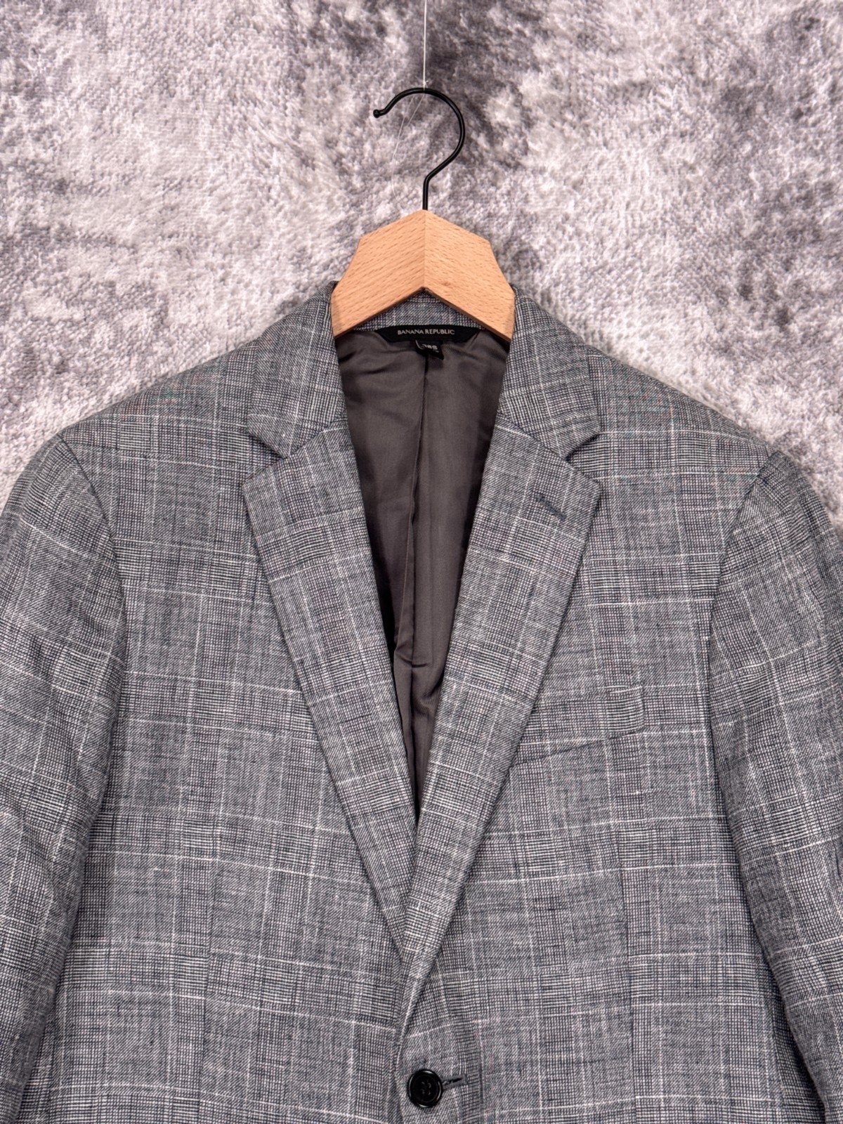 New Banana Republic Blazer 38 Short Mens Gray Check 100% Linen Slim Fit Jacket
