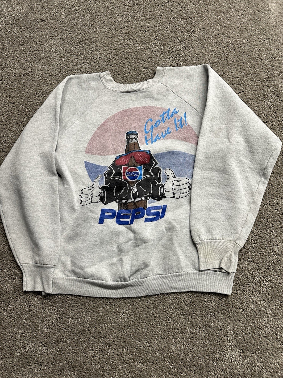 Vintage 80s 90s FOTL Pepsi Raglan Crewneck Glass Bottle Crewneck Glasses Large