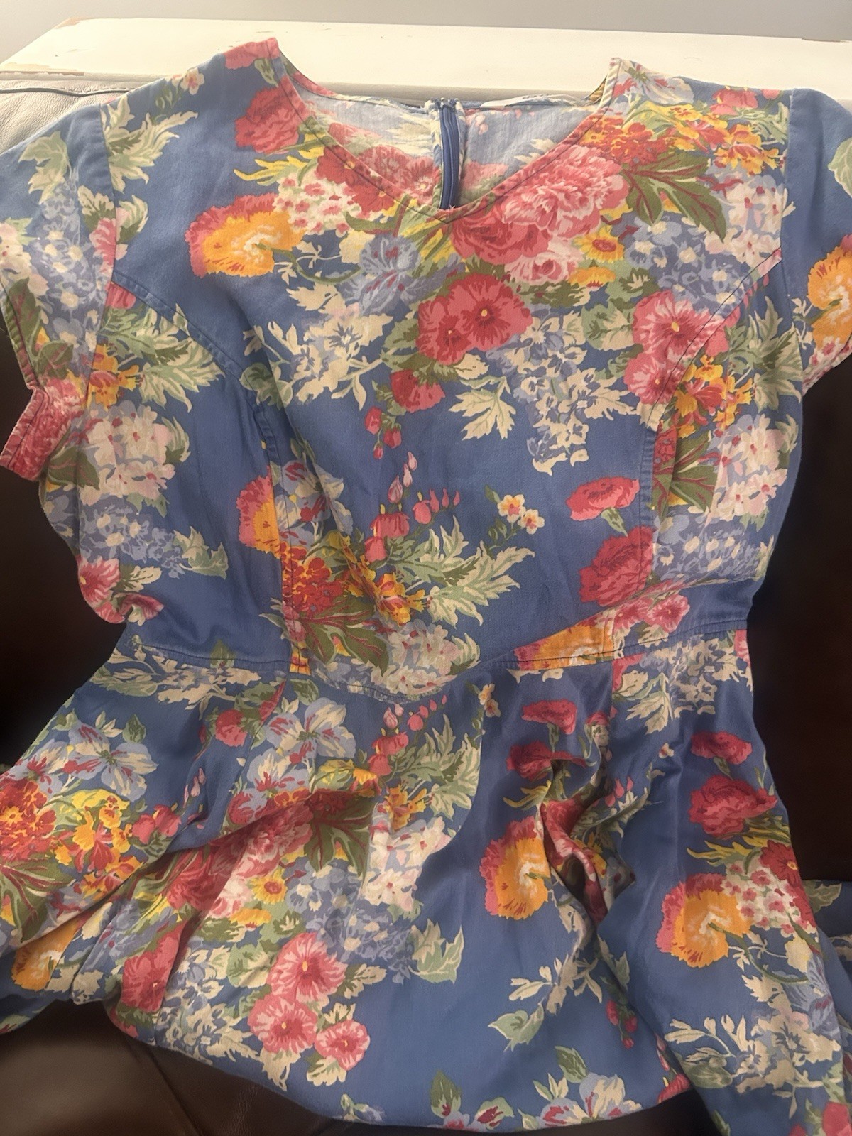 eShakti Dress Plus Size 2X Pockets Blue Floral Fit & Flare Cottagecore Garden