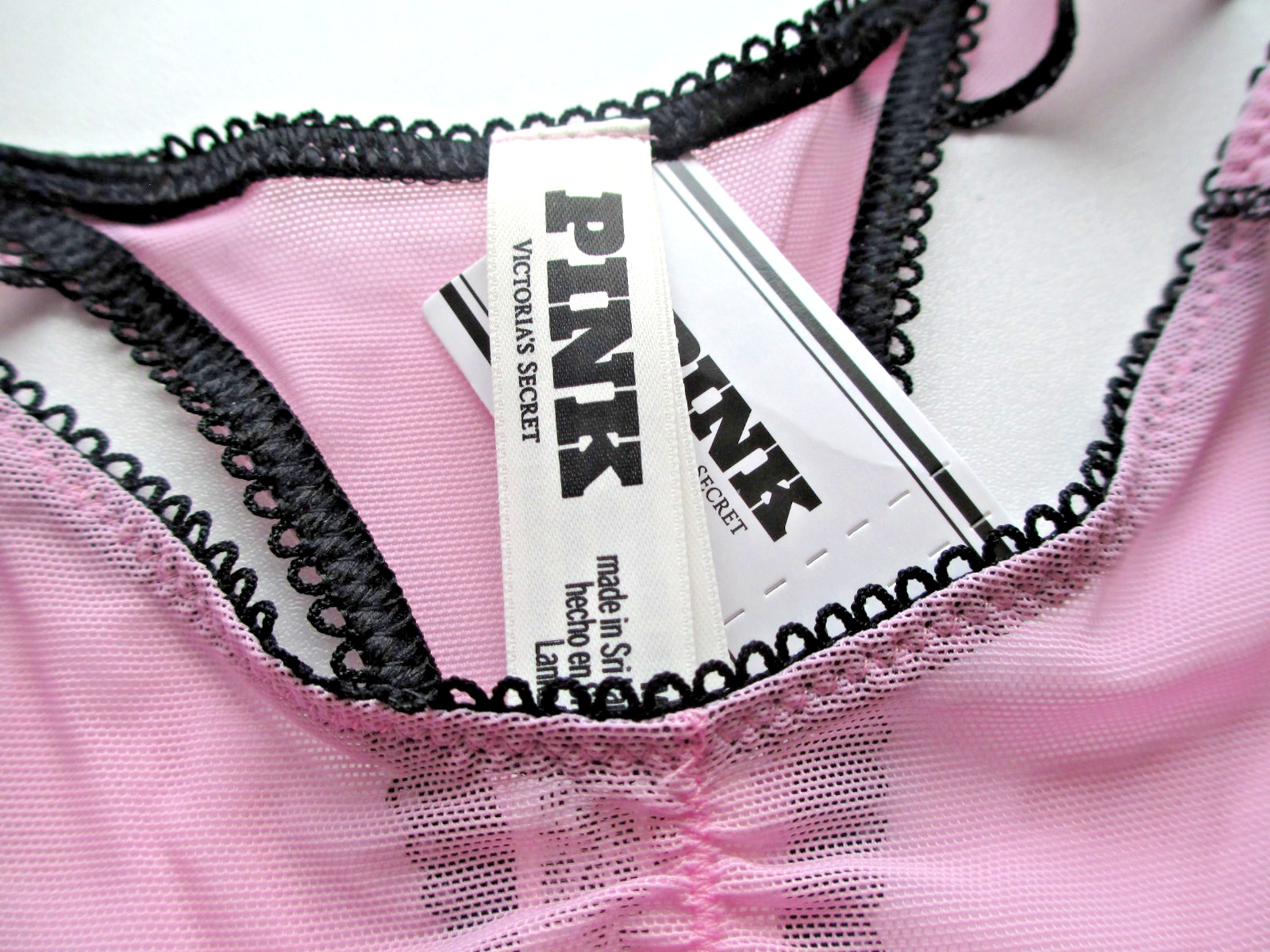 VICTORIA’S SECRET PINK High Leg Thong Panty S M L Pink Black NWT Ruffle Mesh VS
