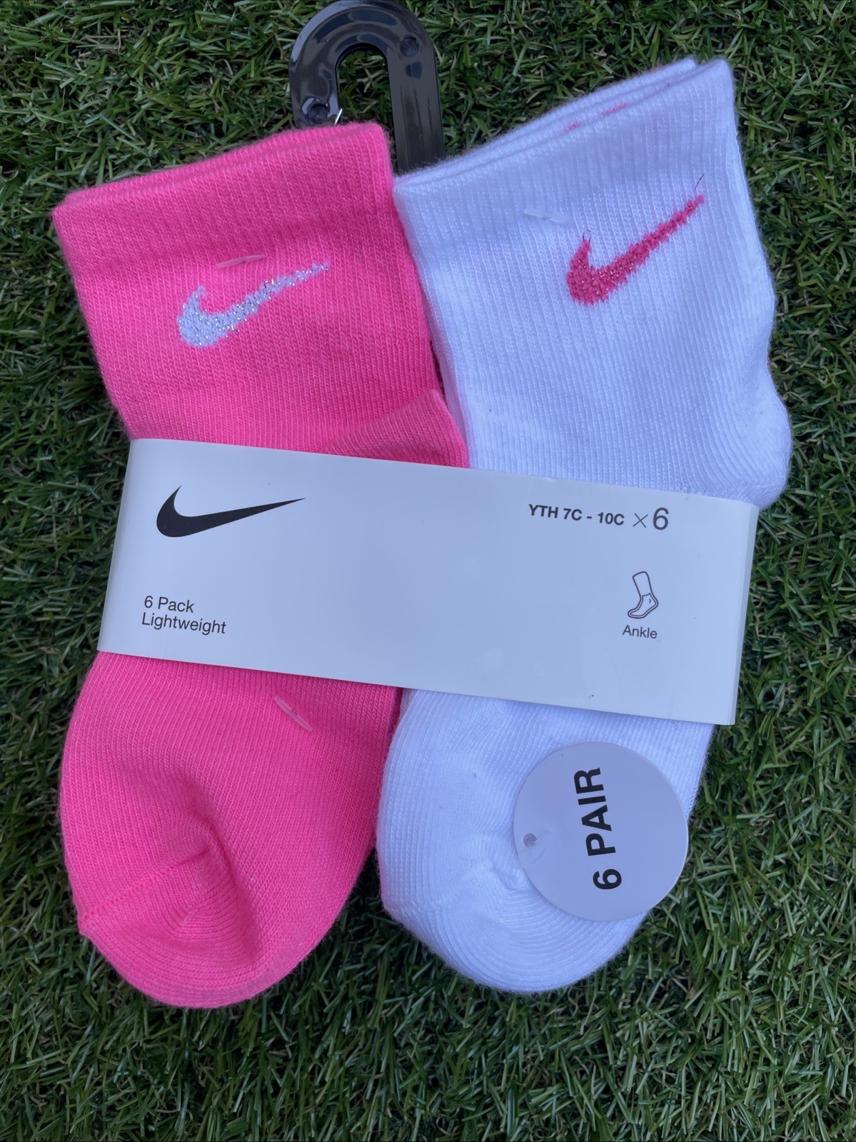 Nike 6 Pack Lightweight Ankle Socks Pink White and Black YTH 7C-10C NWT