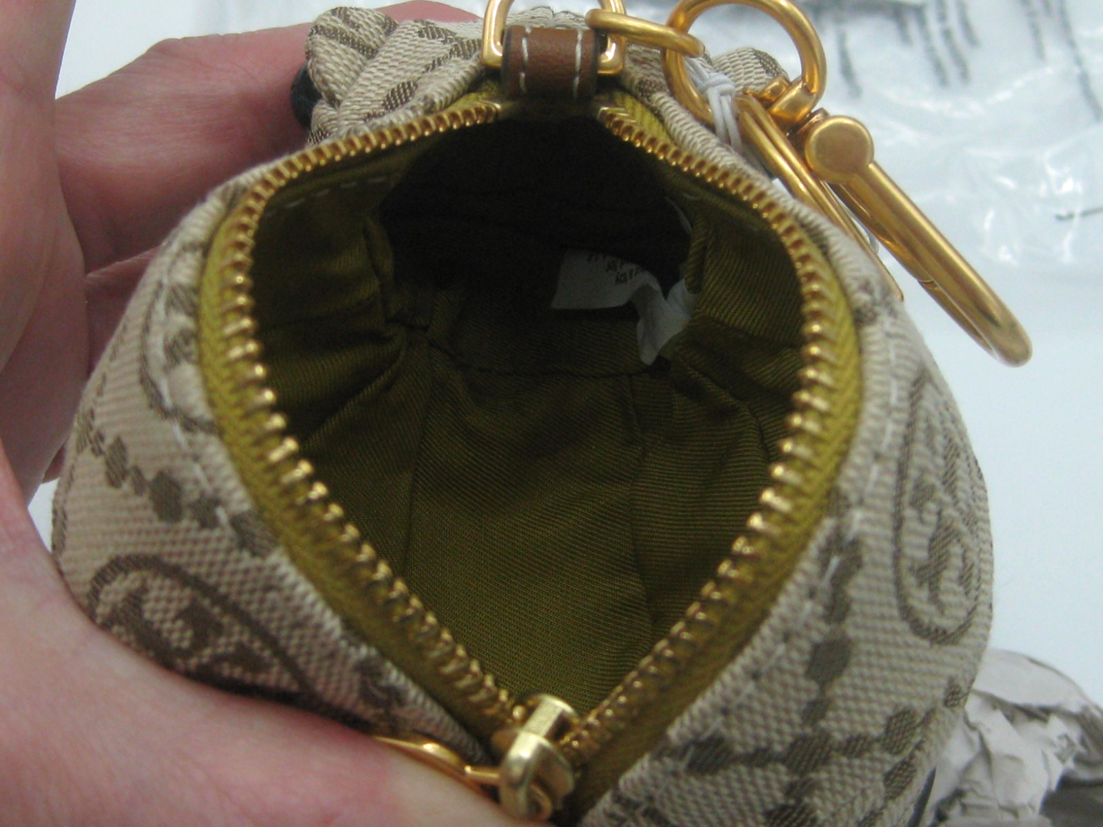 Tory Burch T Monogram Hazelnut Jacquard Toad Frog Coin Purse Key Fob NWT $248