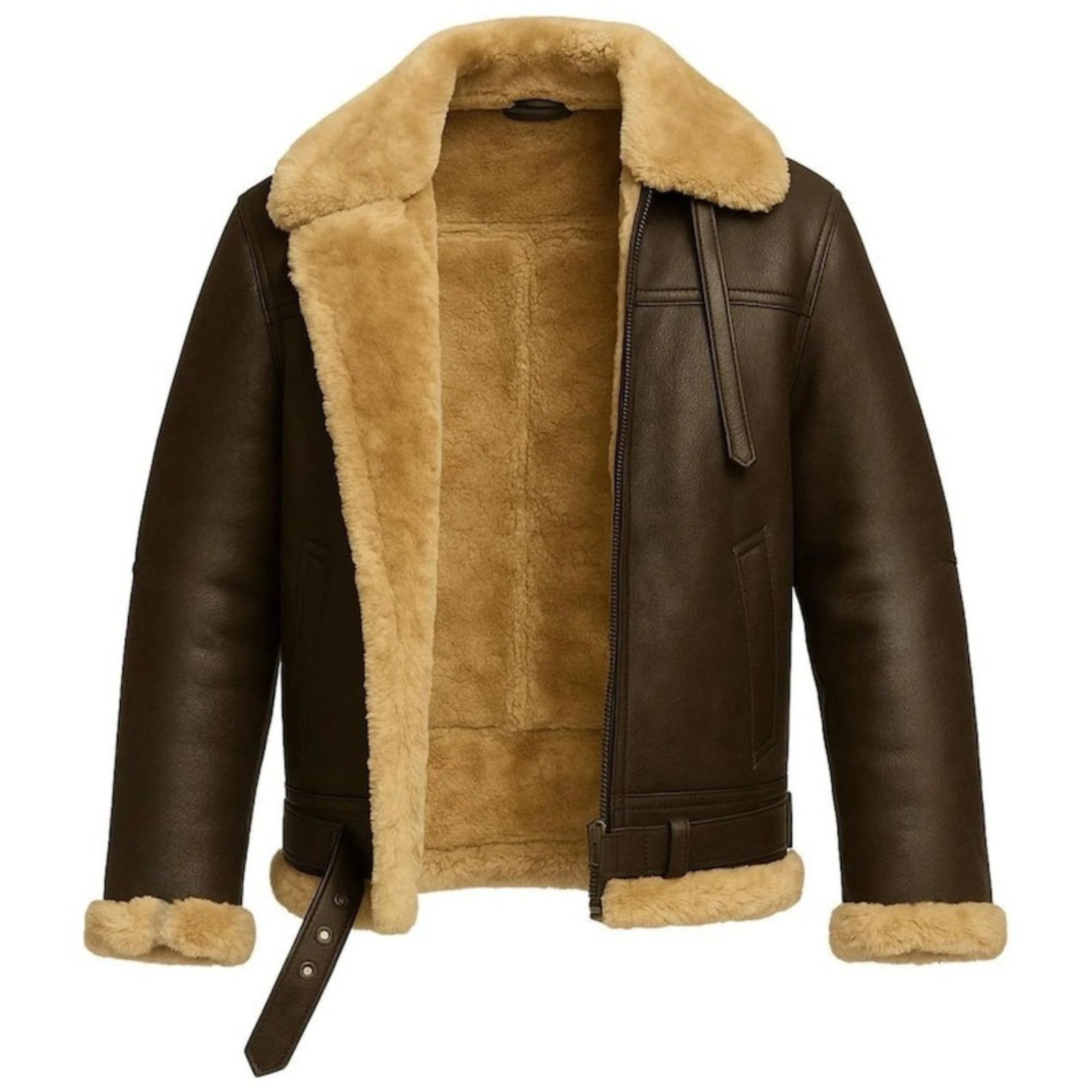Men’s RAF B3 Dark Brown Aviator Sheepskin Shearling Leather Bomber Flight Jacket