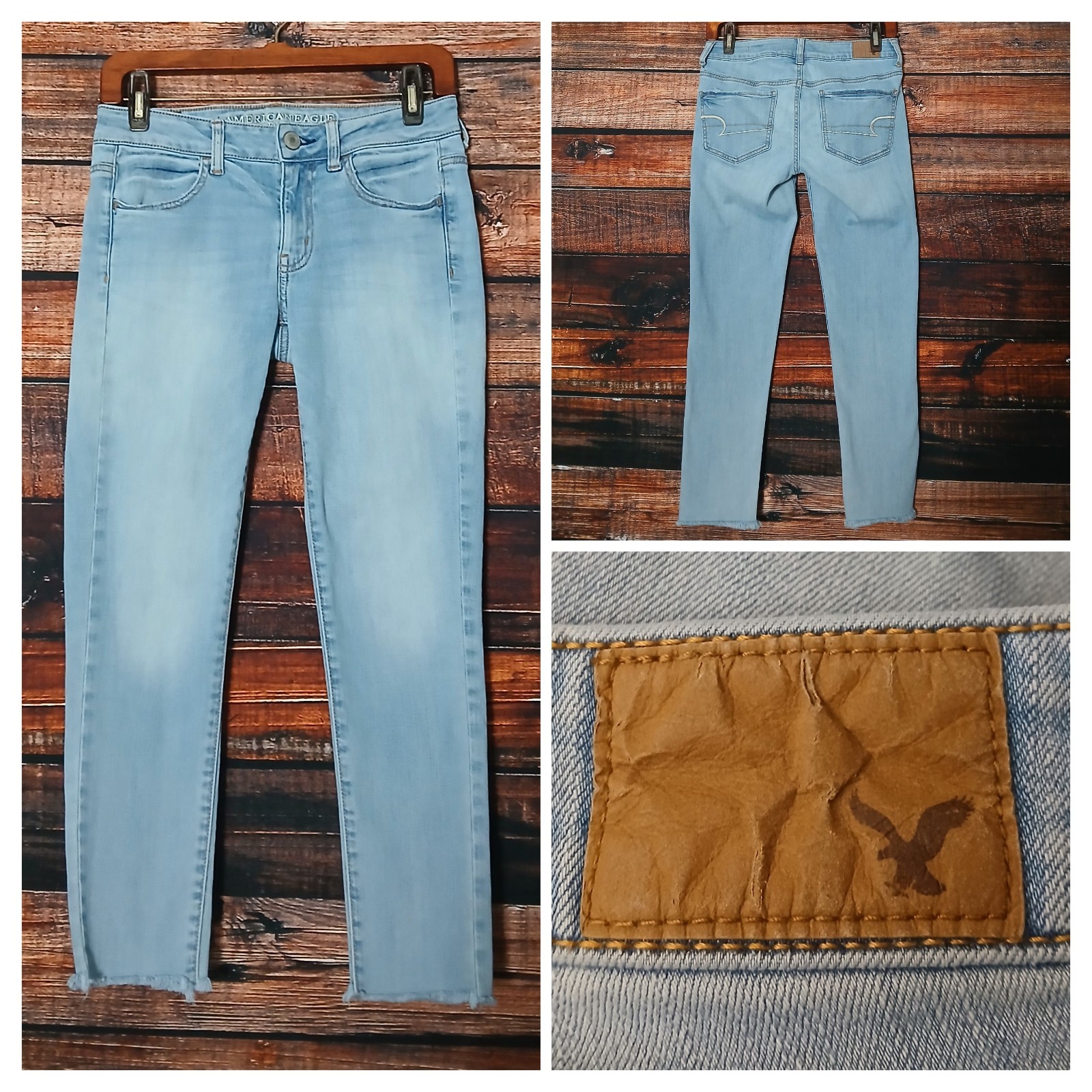 American Eagle Jeans 4 Ankle Crop Jegging Distressed Light Wash Low Rise Raw Hem