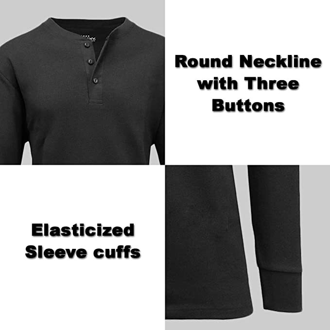 Men’s Long Sleeve 3 Button Henley Waffle Knit Thermal Undershirt Tee Free Ship