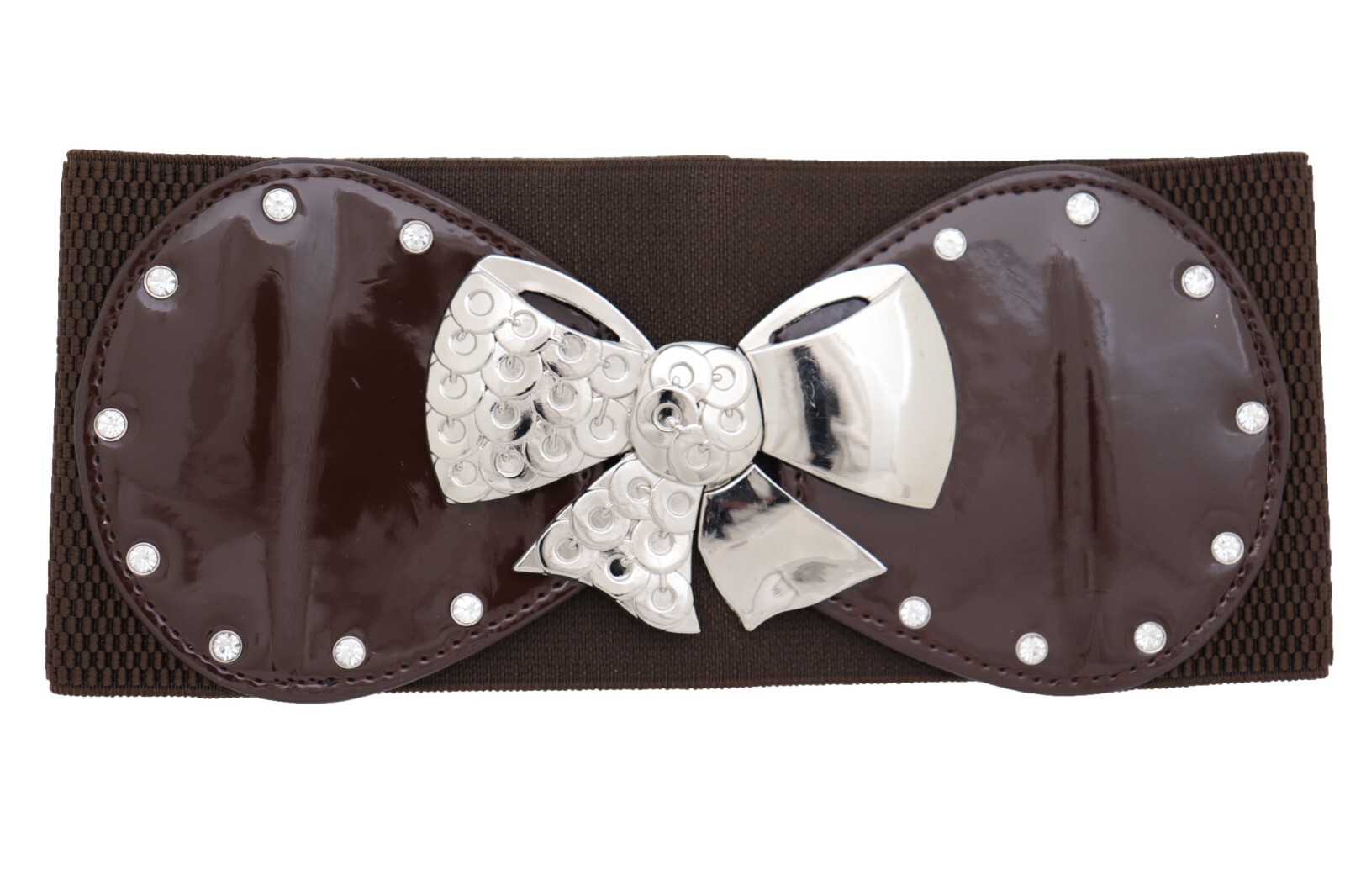 Women Dark Brown / Gold Color Wide Fashion Belt Metal Bow Tie Ribbon Buckle S M