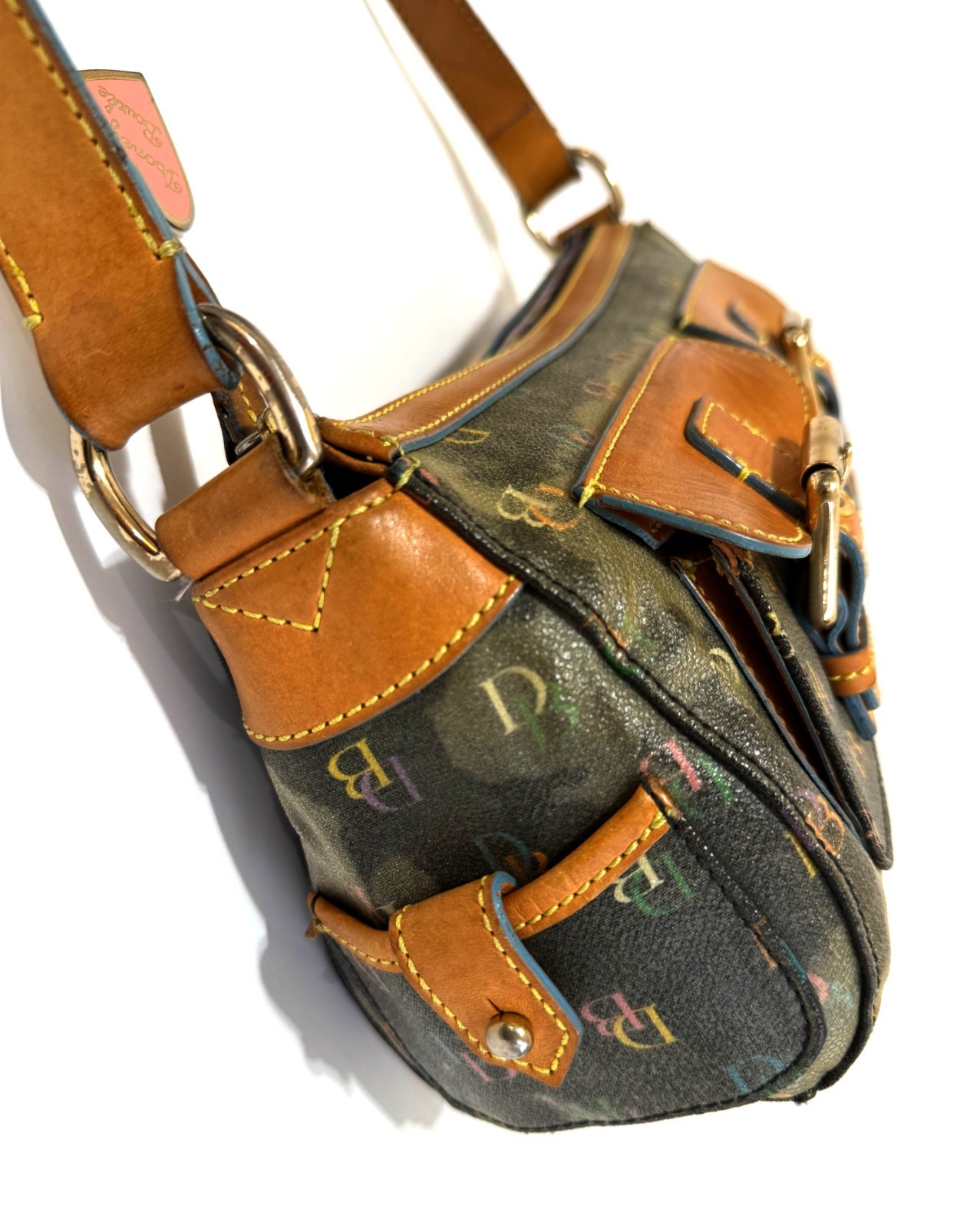 NICE VTG DOONEY & BOURKE Y2K MULTICOLOR DB COATED CANVAS DOUBLE POCKET HANDBAG
