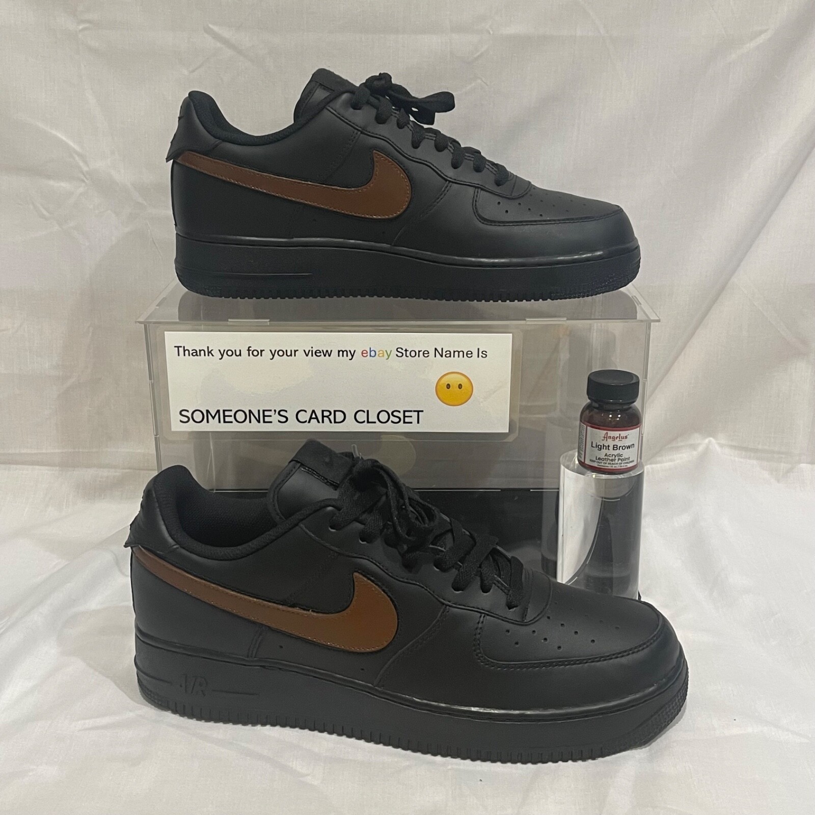 Nike Air Force 1 Low Black (Light Brown Custom Painted Swoosh) SC-#40B