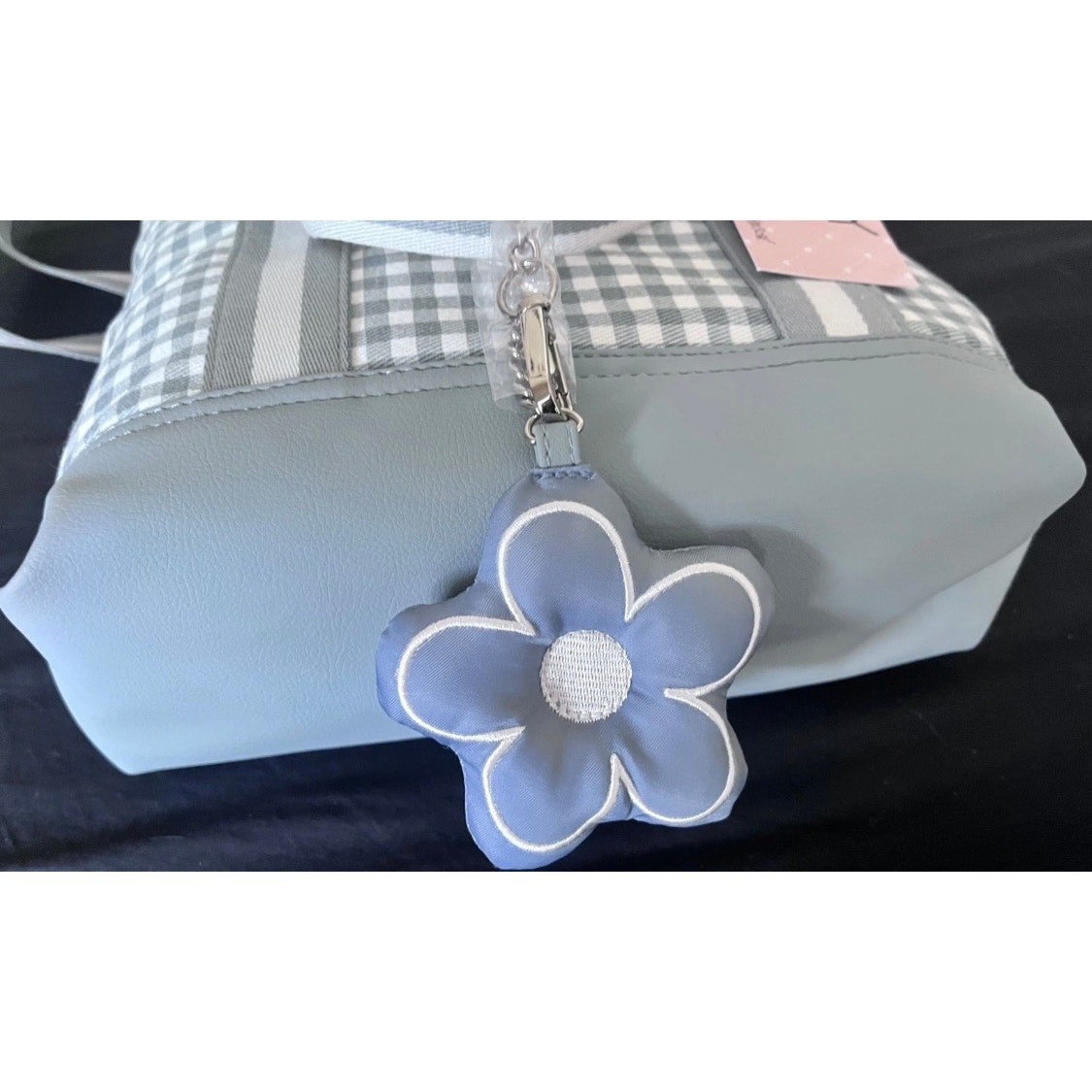 NWT Betsey Johnson Blue/Gray & White Check Crossbody/Tote Bag/Purse