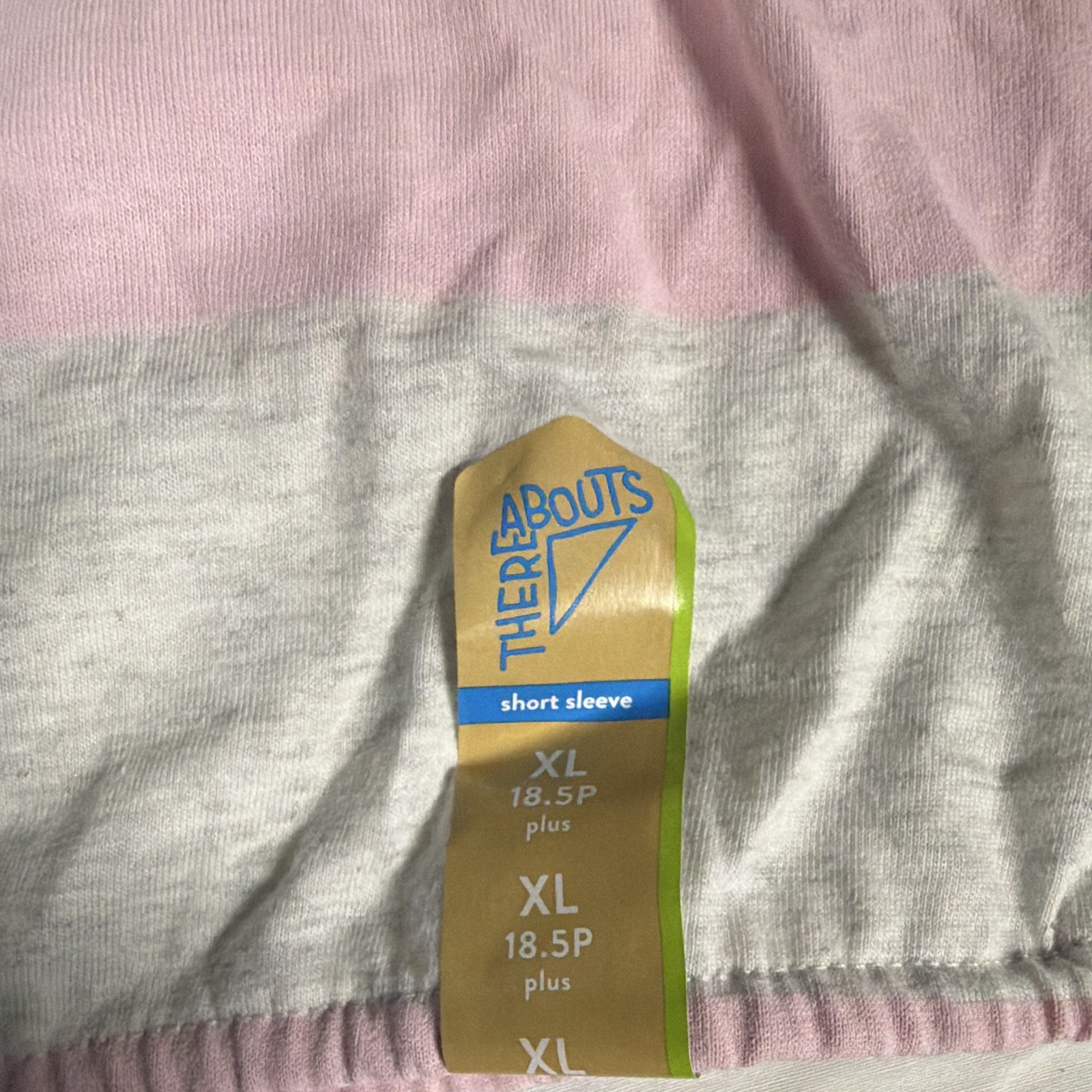 Thereabouts Pink/White Crew Neck Short Sleeve Striped Logo T-Shirt Teens XL