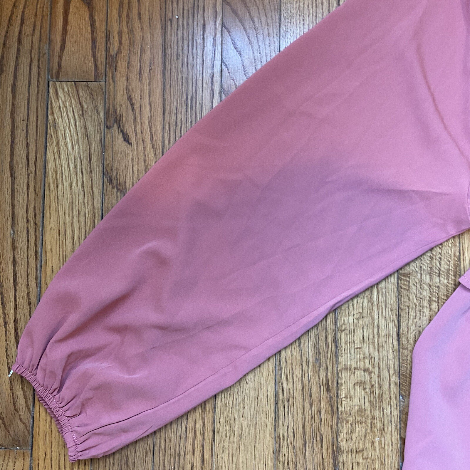 Shein Curve Cinched Waist Ruffled Blouse Top 1XL Dusty Rose Pink V Neck Light
