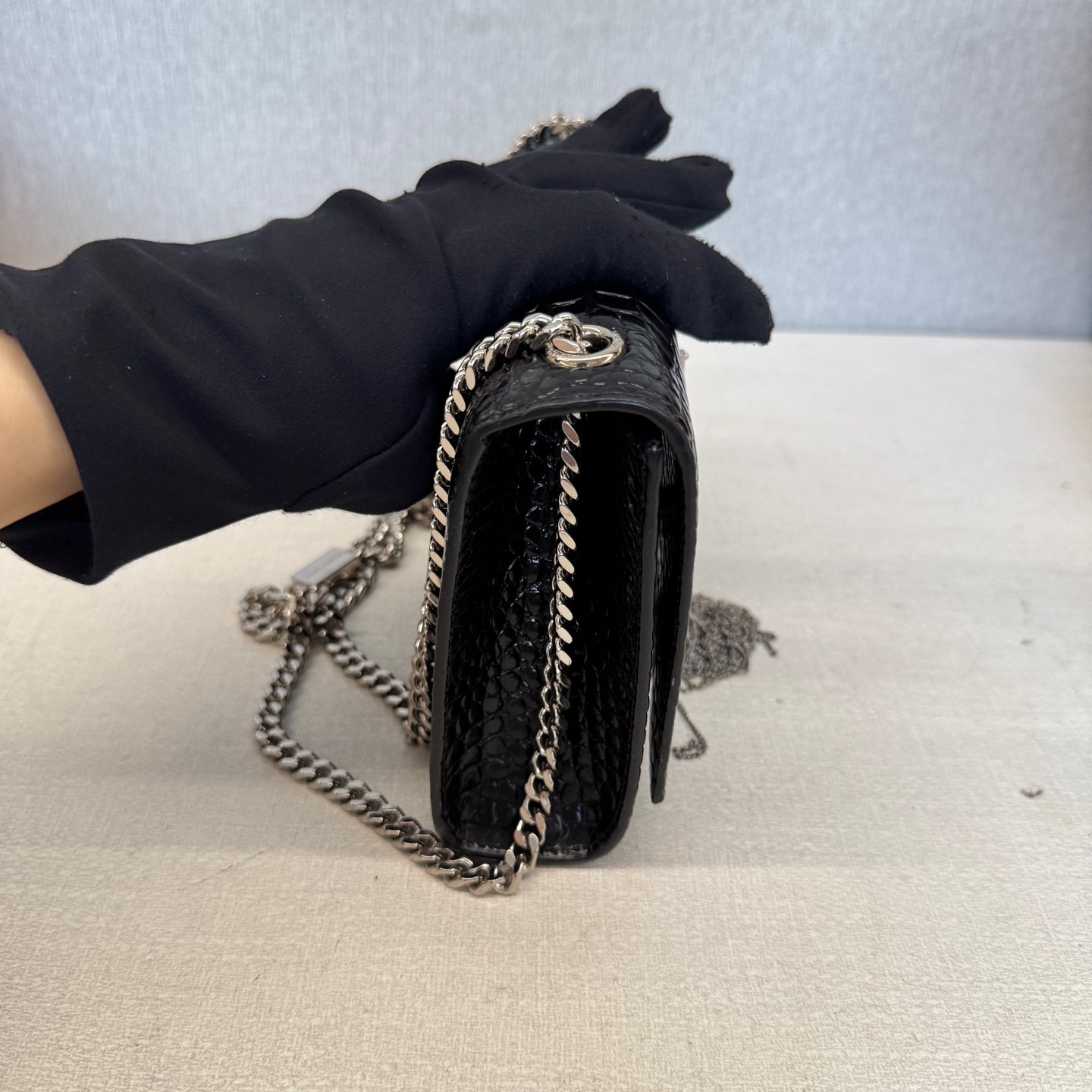 Saint Laurent Kate Small Black Croc Embossed Cowhide Crossbody Bag US Ship