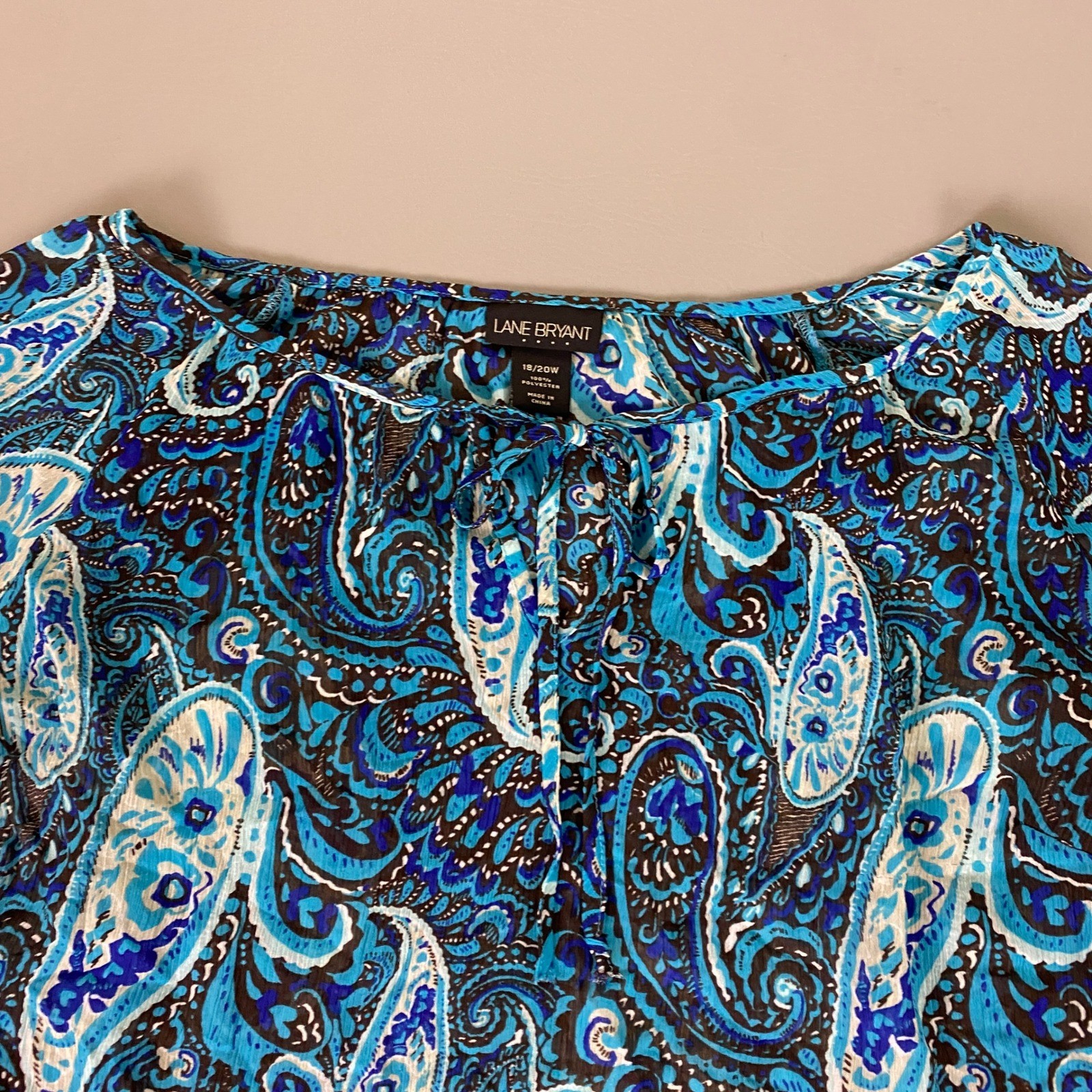 Lane Bryant Blouse Top Women’s 18/20W Blue Paisley Bell Sleeve Chiffon Boho