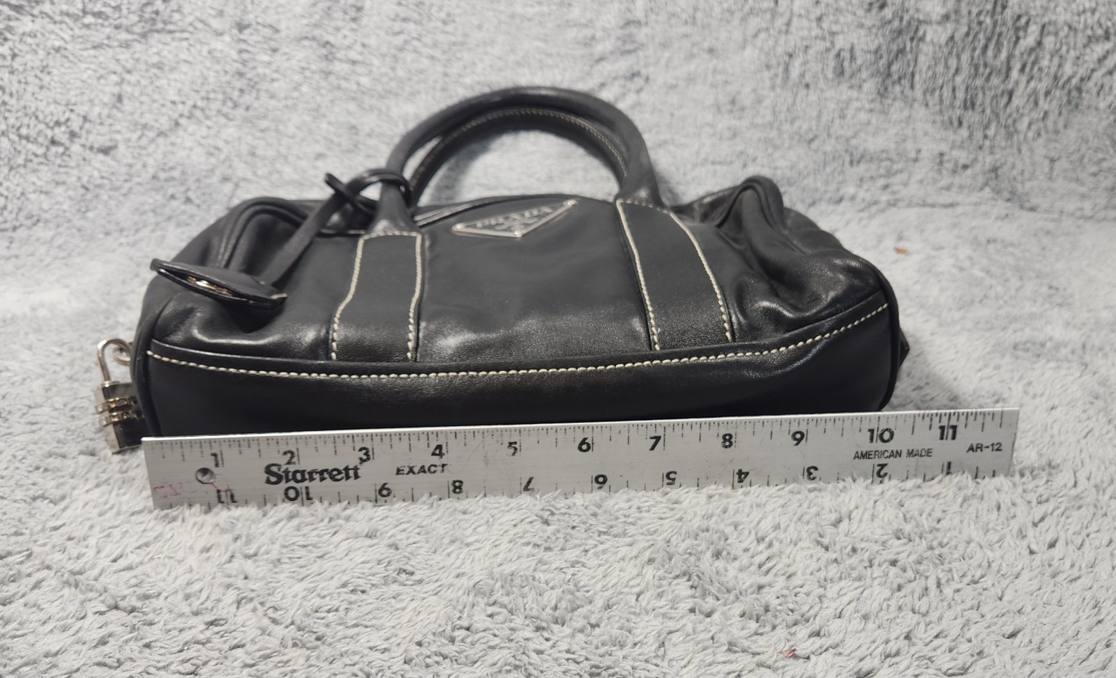 Authentic Prada Black Leather Top Handle Satchel Bag Purse Italy