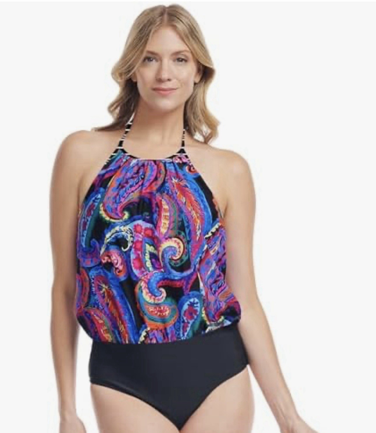 Mazu Swim Women’s Black Paisley Halter One Piece Swimsuit Size 22W Plus