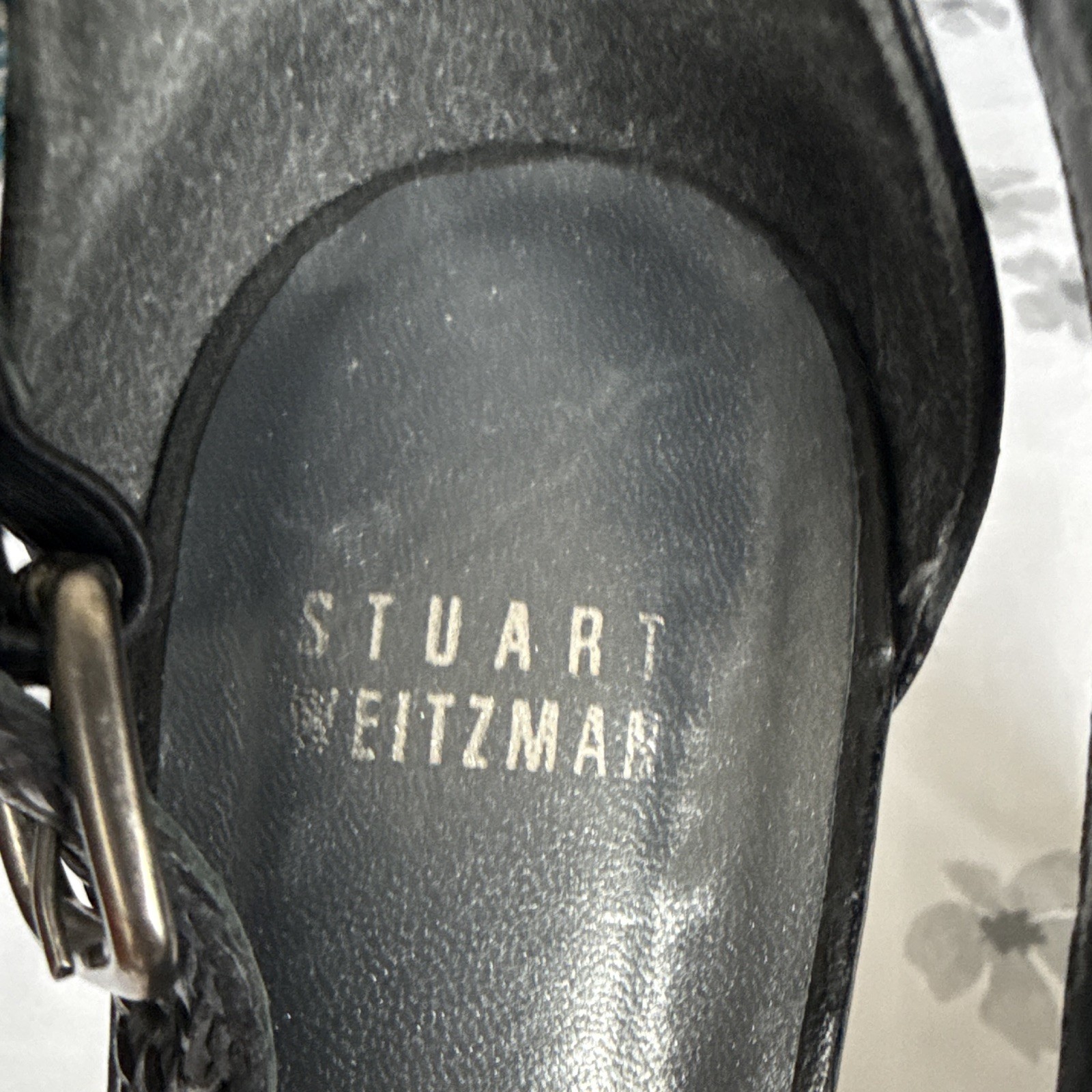 Stuart Weitzman Women’s 7.5 Black Beige Woven Leather Open Toe Platform