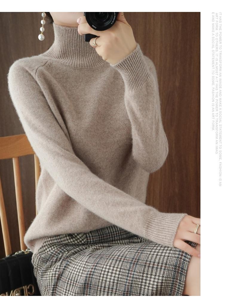 Women Merino Wool Sweater Mock Neck Cashmere Knit Winter Soft Top