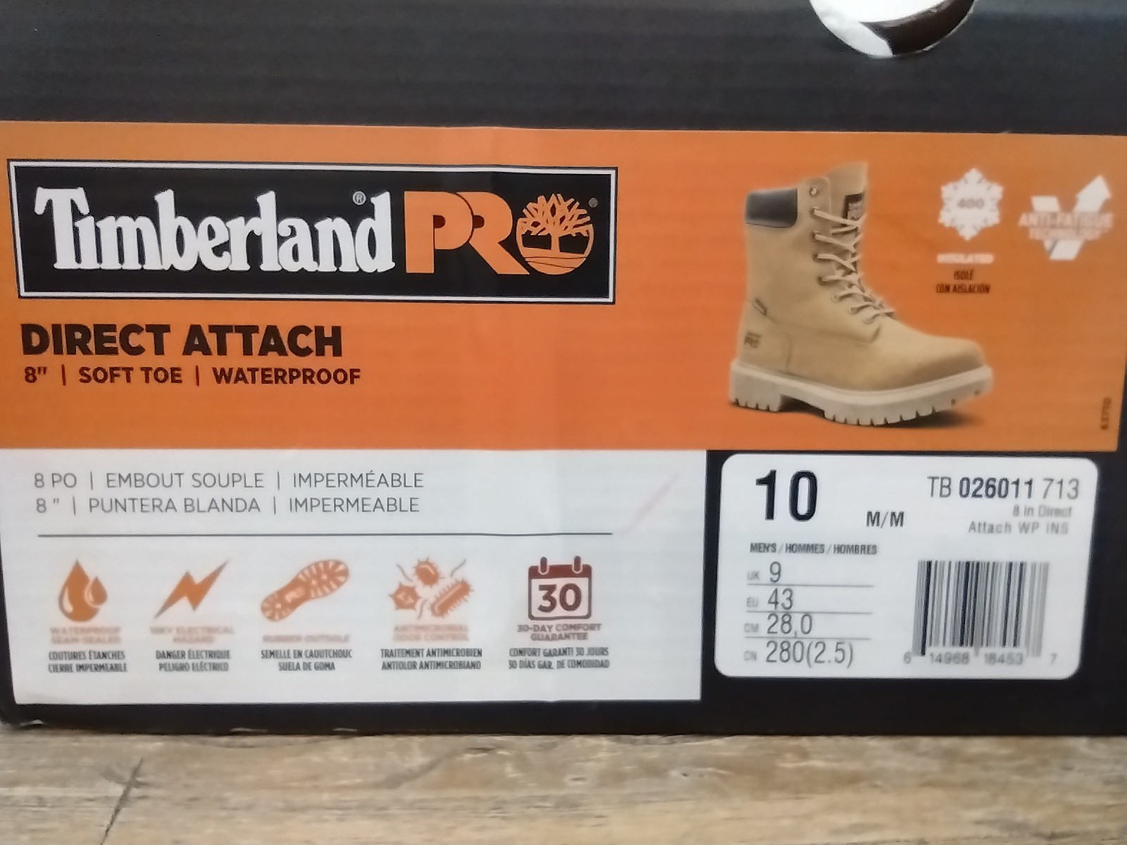 Timberland Pro DIRECT ATTACH 8 Inch Men’s Sz 10M Wheat Soft Toe WP Boots NIB