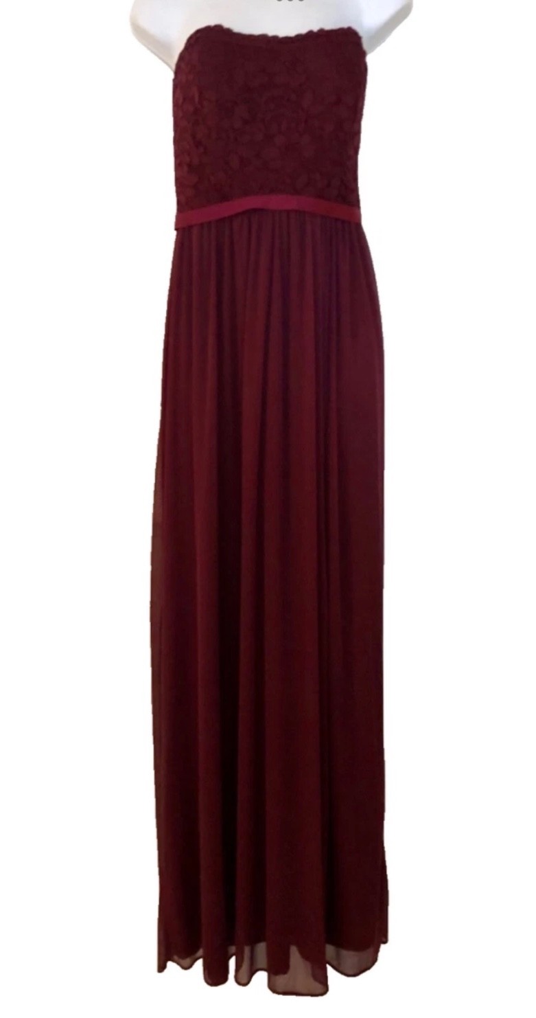 David’s Bridal Formal Wine Color Ball Gown Strapless Maxi Dress 10 NWT
