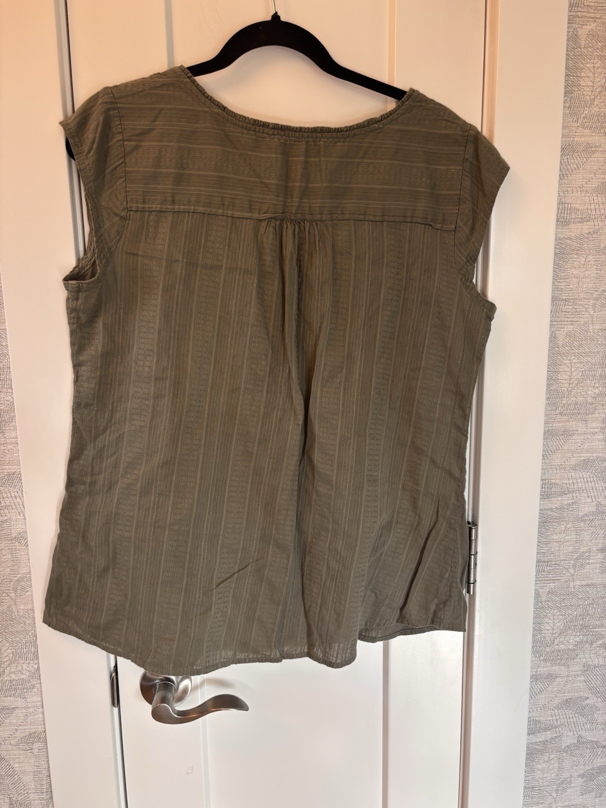 Natural Reflections Cotton Button Up Cap Sleeve Boho Blouse Olive Green Sz Large