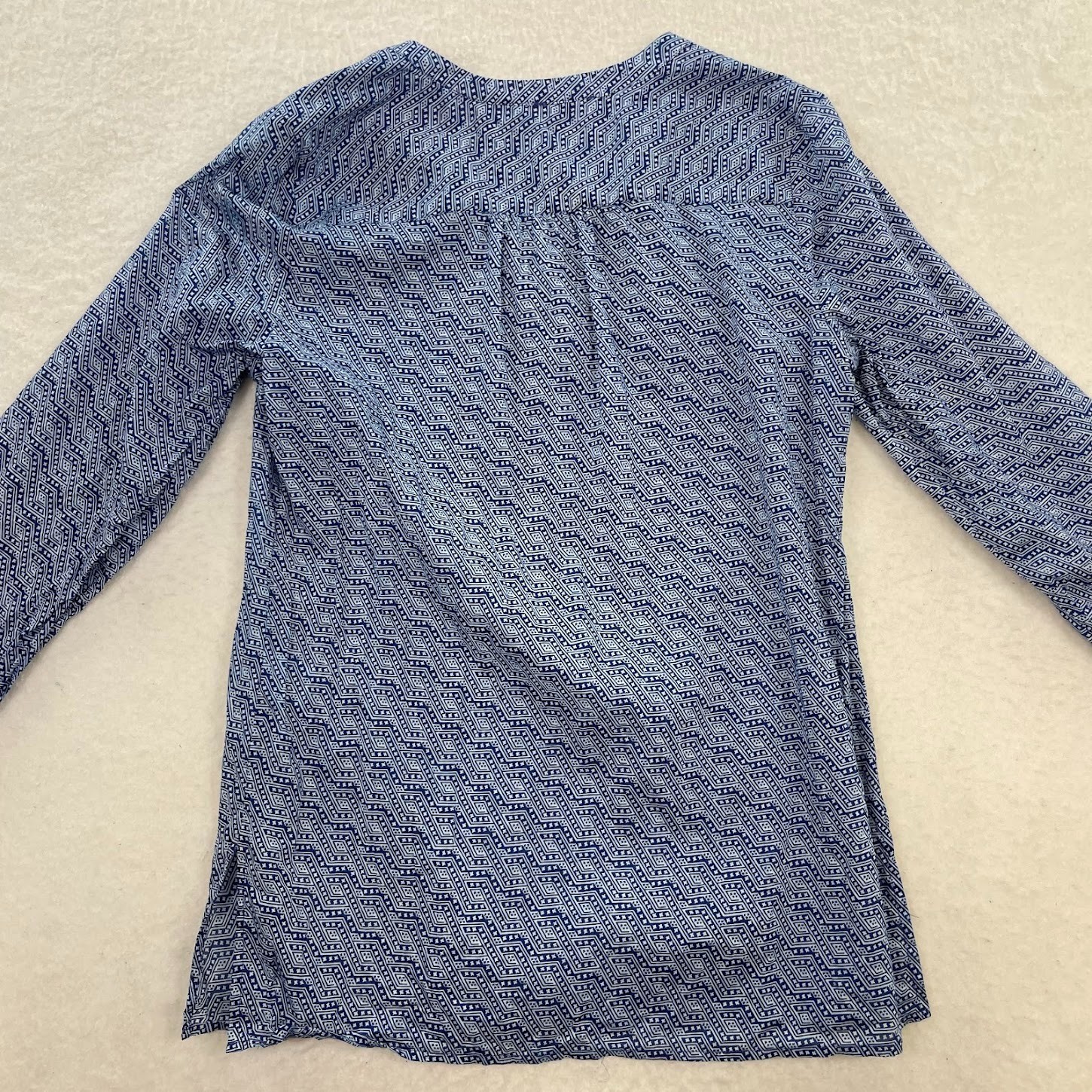 Dalia Blue & White Print Boho Cotton Tunic Top Blouse Size Medium