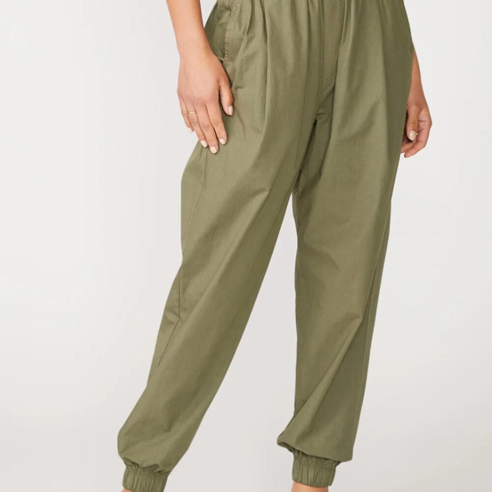 STATESIDE Structured Poplin Pleated Jogger Pant Artichoke Green Women’s M $186