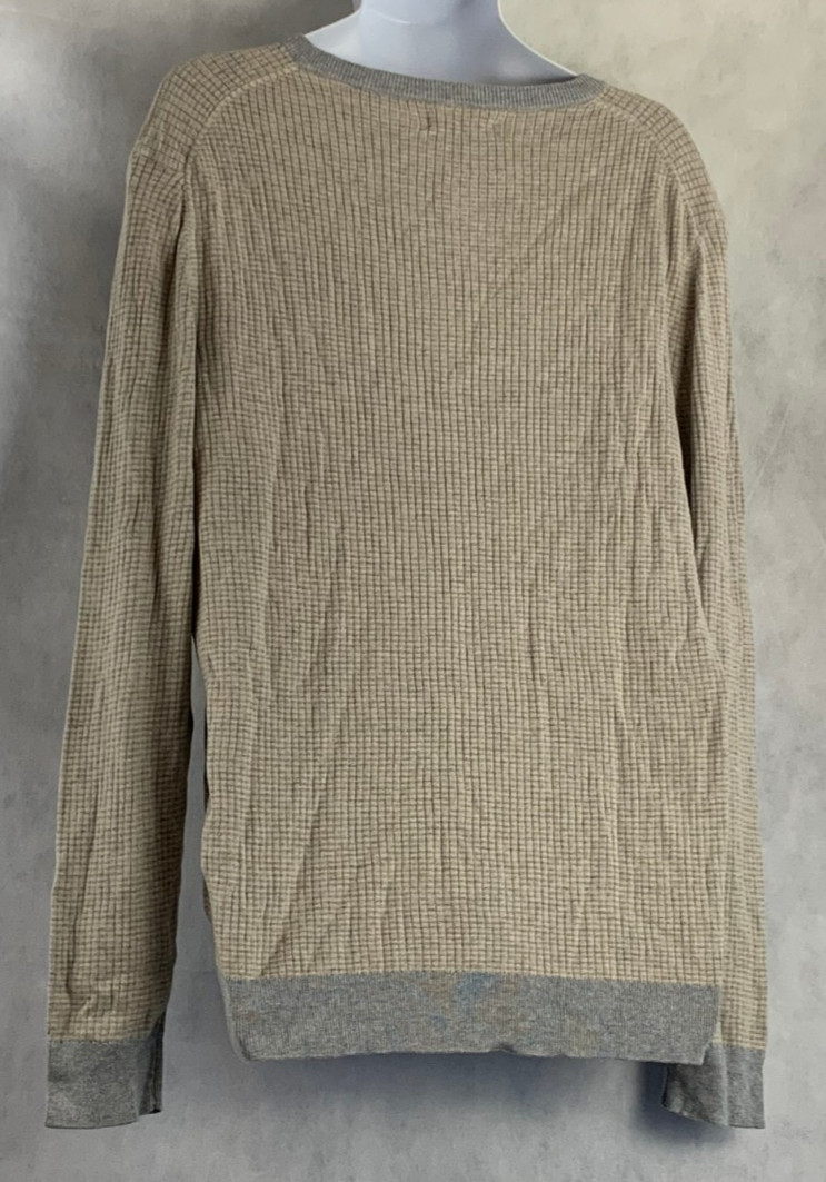 Tasso Elba Men’s Luxe Striped Long-Sleeve Henley Shirt, Taupe Combo, XXL