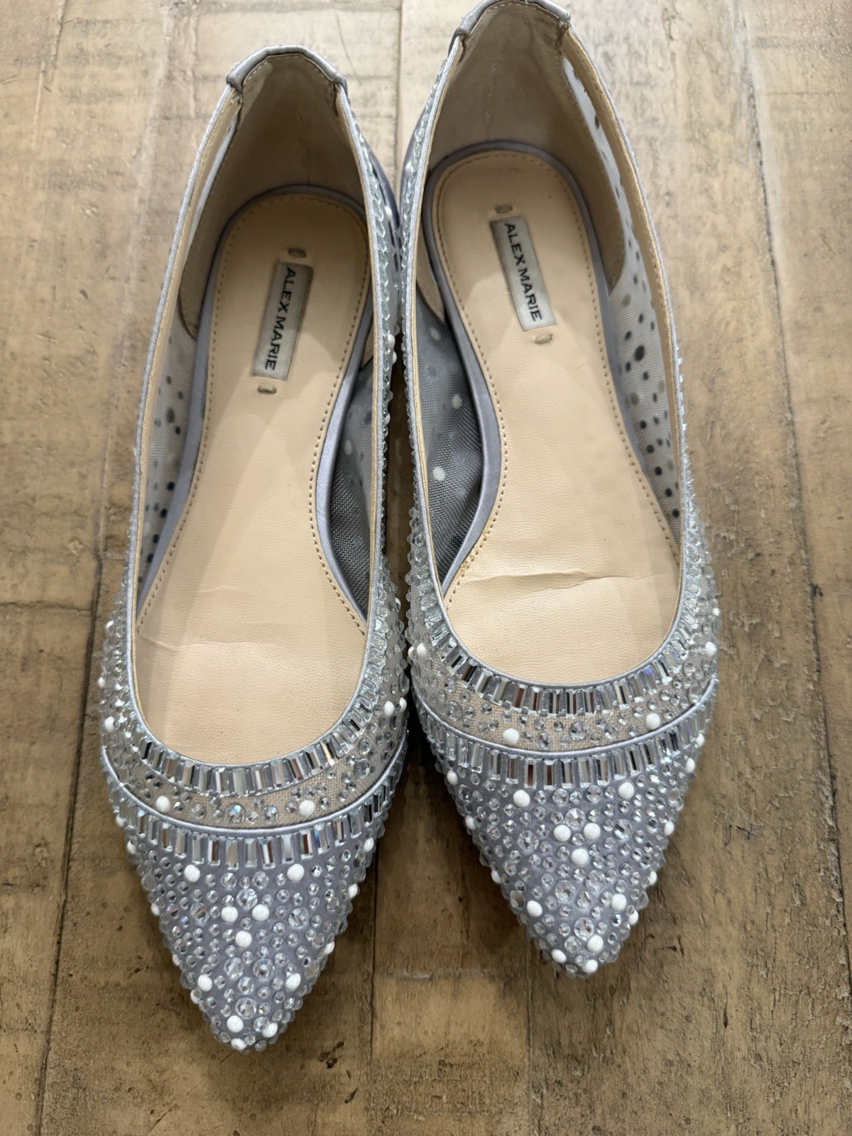 Alex Marie Elegant Flats W Silver Rhinestones And Pearl Details Sz 5.5