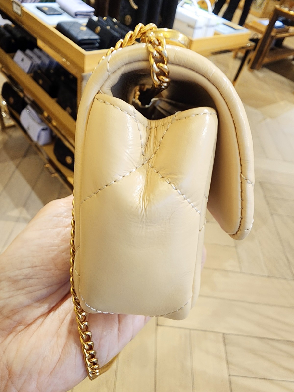 Tory Burch Mini Kira Vanilla Soft Serve Diamond Quilt Italian Leather Crossbody