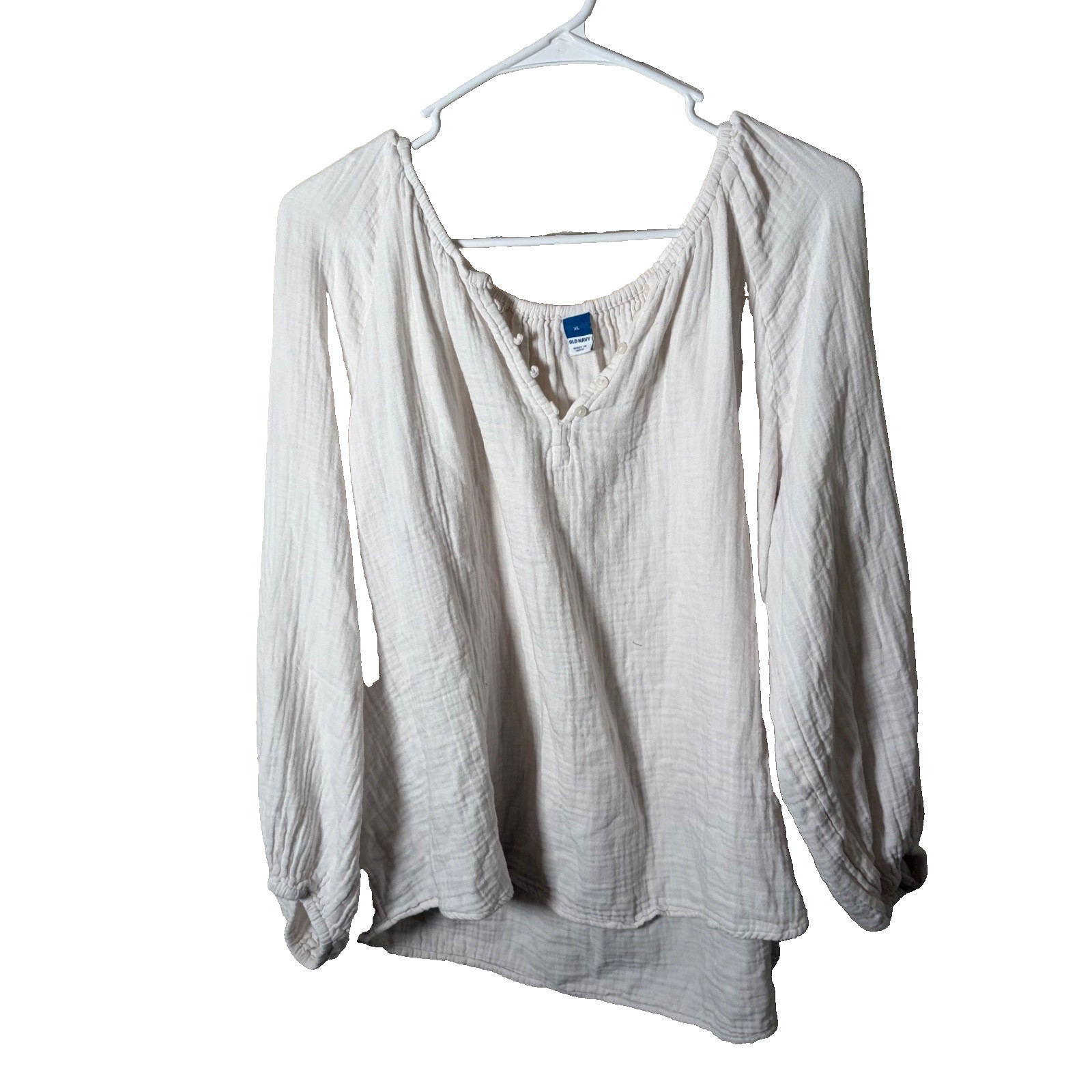 Old Navy Blouse Women’s XL Ivory Gauze Casual V-Neck Shirt Top Casual