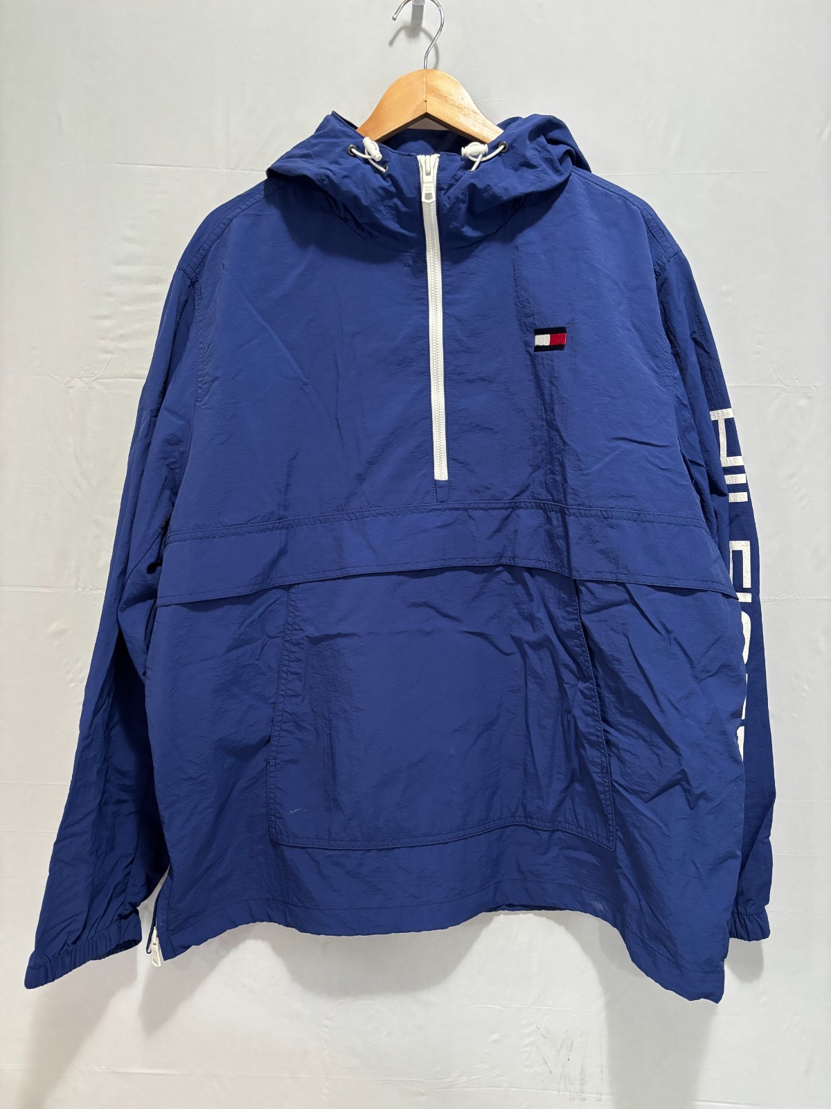 Tommy Hilfiger Taslan Hooded Windbreaker Jacket Mens Blue Lightweight Outdoor XL