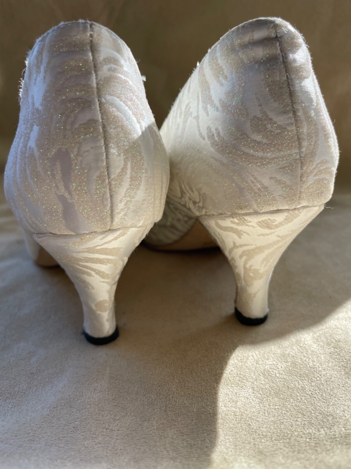 White Silk Damask Bridal or Ballroom or Theatre Dance Shoes by “Celebrity”