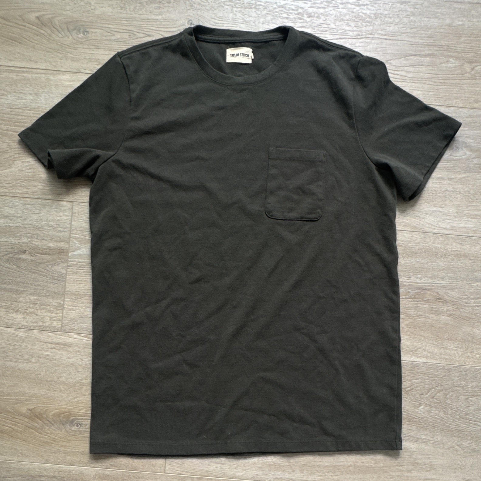 Taylor Stitch Men’s Black Knit Solid Crew Neck Pocket Short Sleeve -Size 42