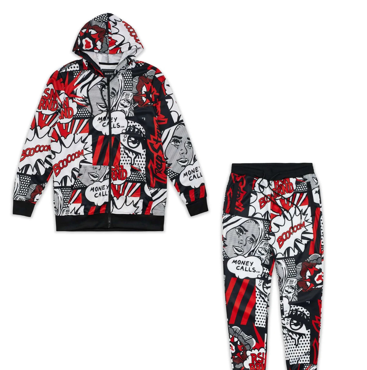 Reason Brand Money Calls Comic Print Track Set Tracksuit 2 Piece Set Size Large