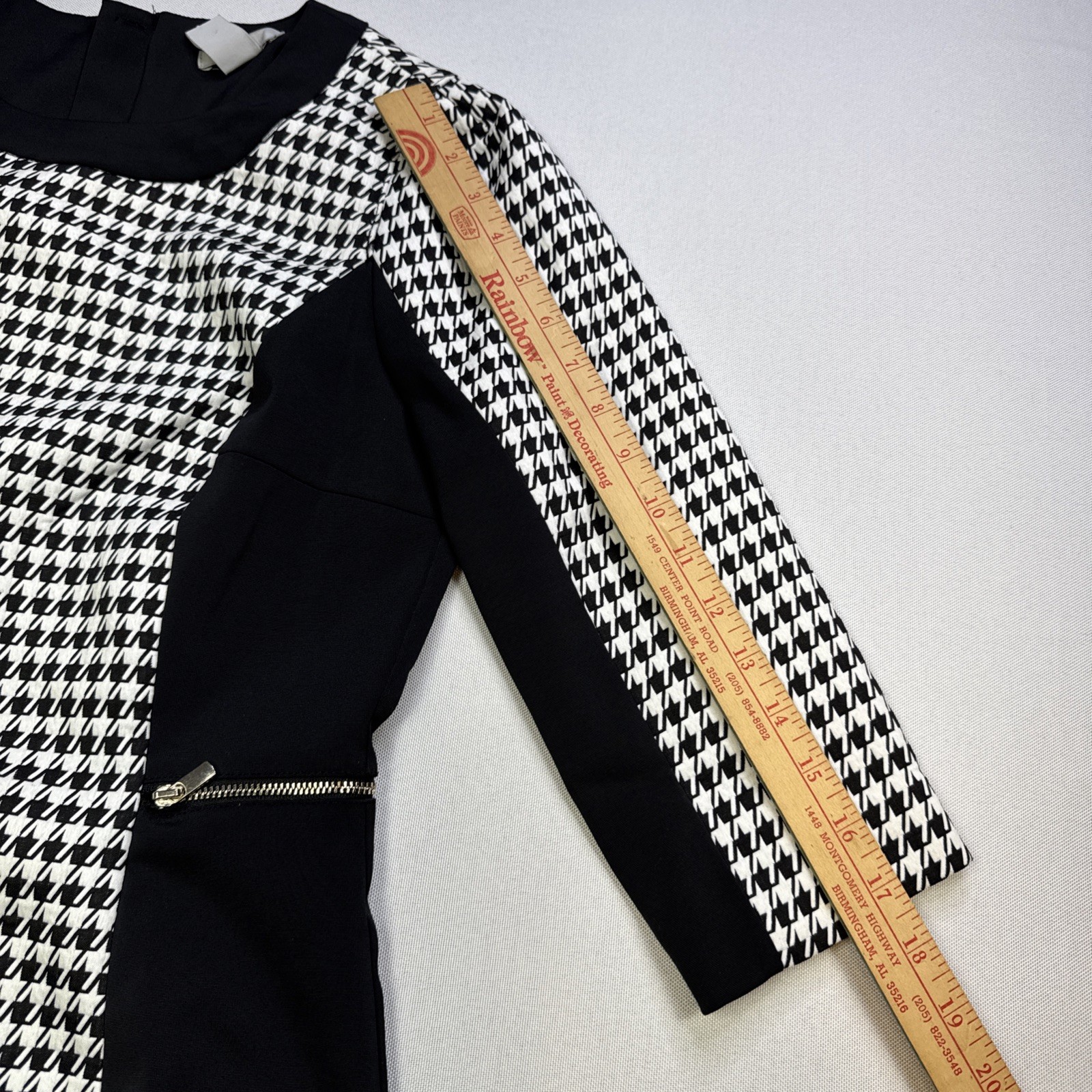 H&M Houndstooth Sheath Bodycon Dress Black Size 10 Slimming #0134