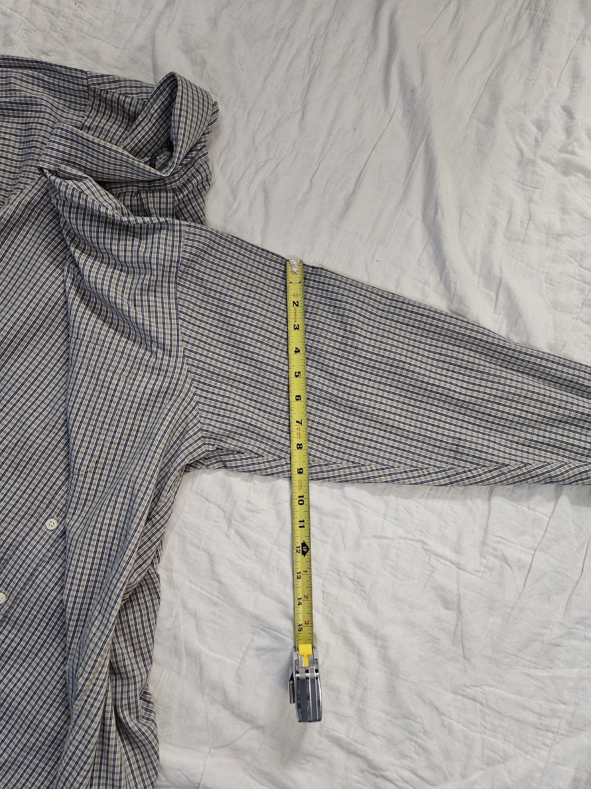 Chaps Mens Dress Shirt 16 16.5 32/33 Classic Fit Twill Plaid Wrinkle Free Blue