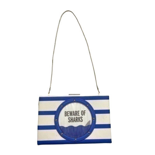 NWT KATE SPADE Emanuelle Make A Splash Beware Of Sharks Blue Stripe Clutch Purse