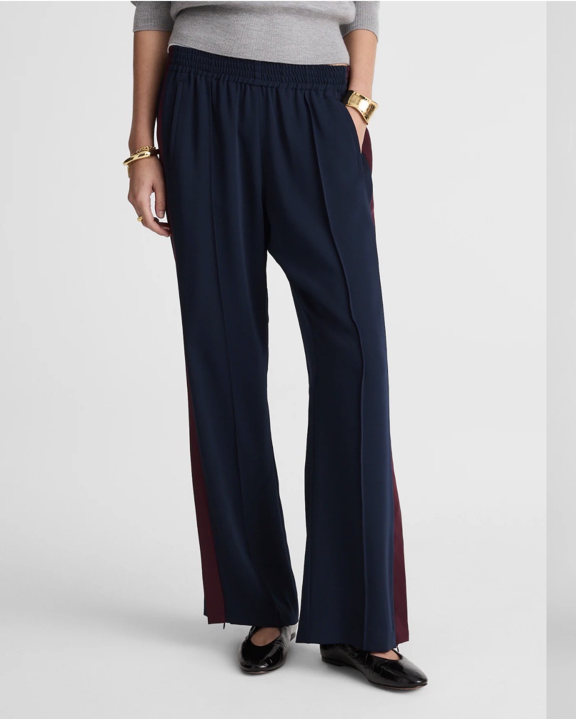 Madewell Pull On Bootcut Track Pants Womens XS Navy Side Stripe Zip Hem FLAW NEW