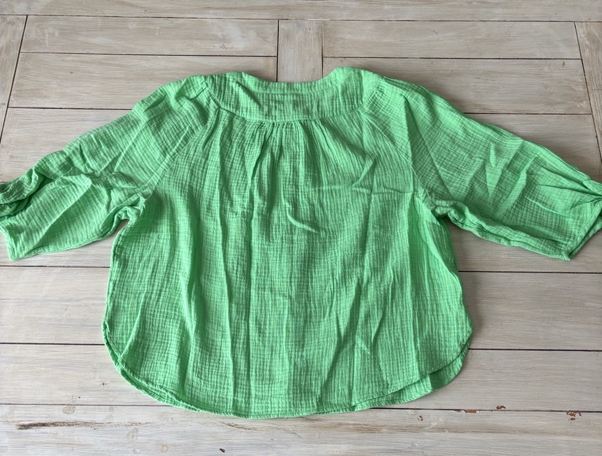 Talbots Petite NWT Green 100% Cotton Crinkly Gauze Blouse PL